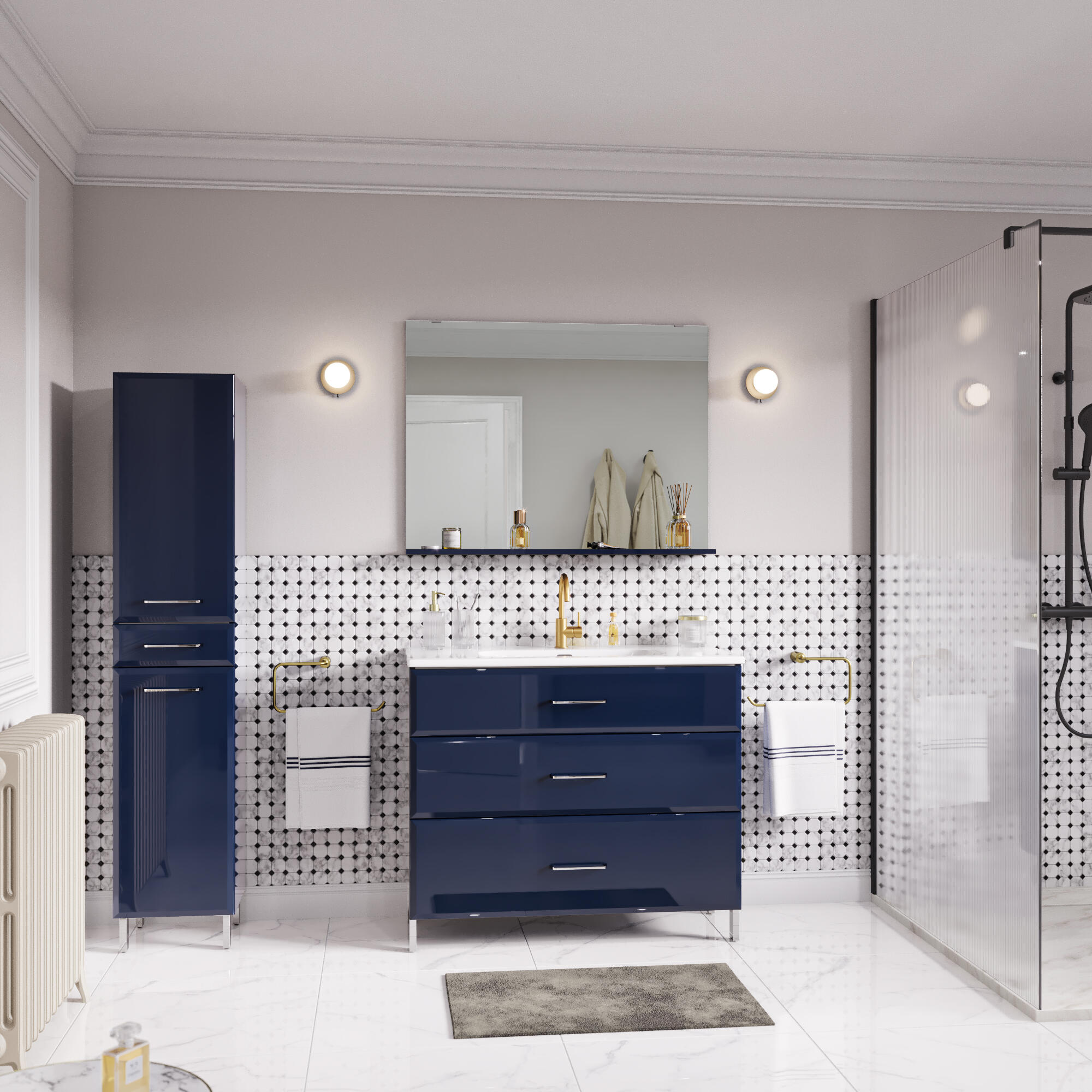 Mueble de baño con lavabo opale2 azul brillante 100x45 cm