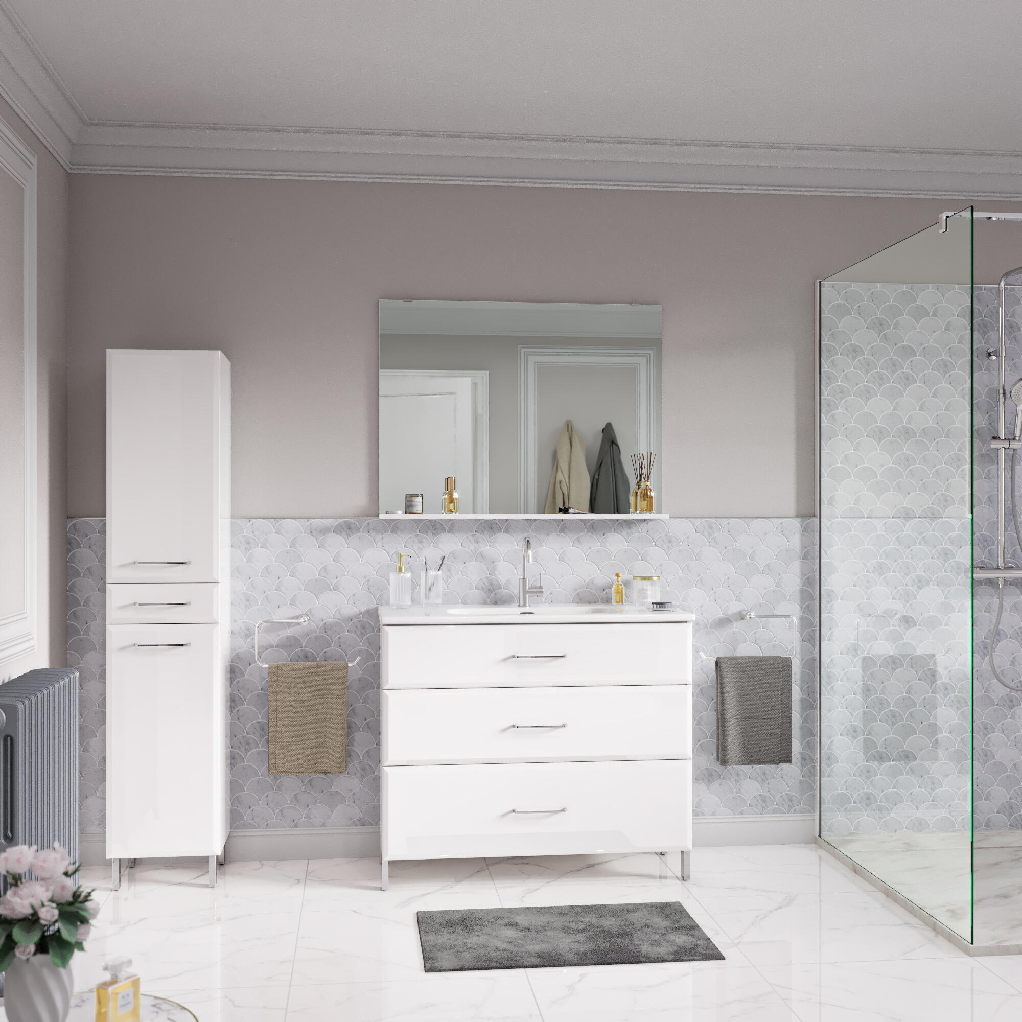 Mueble de baño con lavabo opale2 blanco brillante 100x45 cm