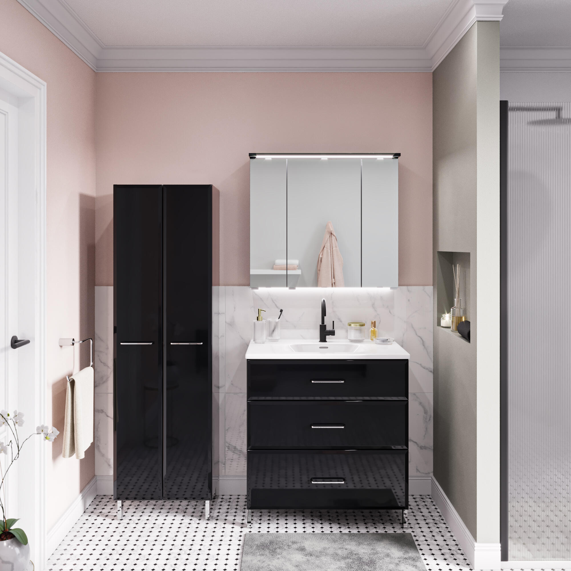 Mueble de baño con lavabo opale2 negro brillante 80x45 cm