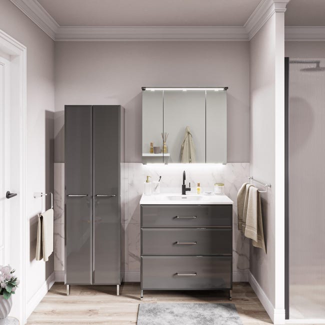 Armoire Salle De Bain Avec Miroir Et LED Talos Picasso - 60 Cm Blanc - Corps Aluminium - Rangement Moderne Avec éclairage Intégré