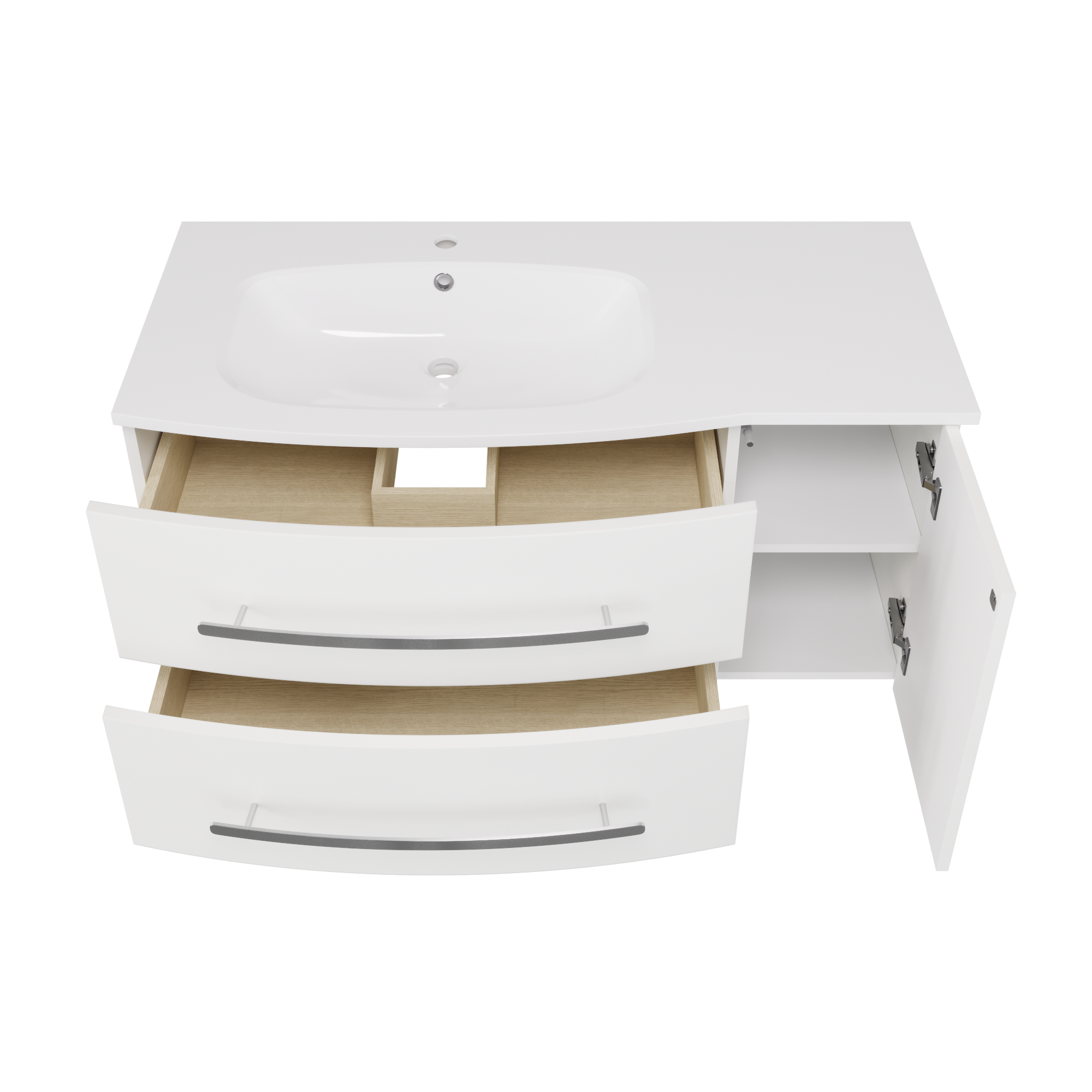 Mobile da bagno sospeso sotto lavabo L 111.2 x H 53.7 x P 47.5 cm bianco laccato opaco, 2 cassetti 1 anta SENSEA Perla - 3