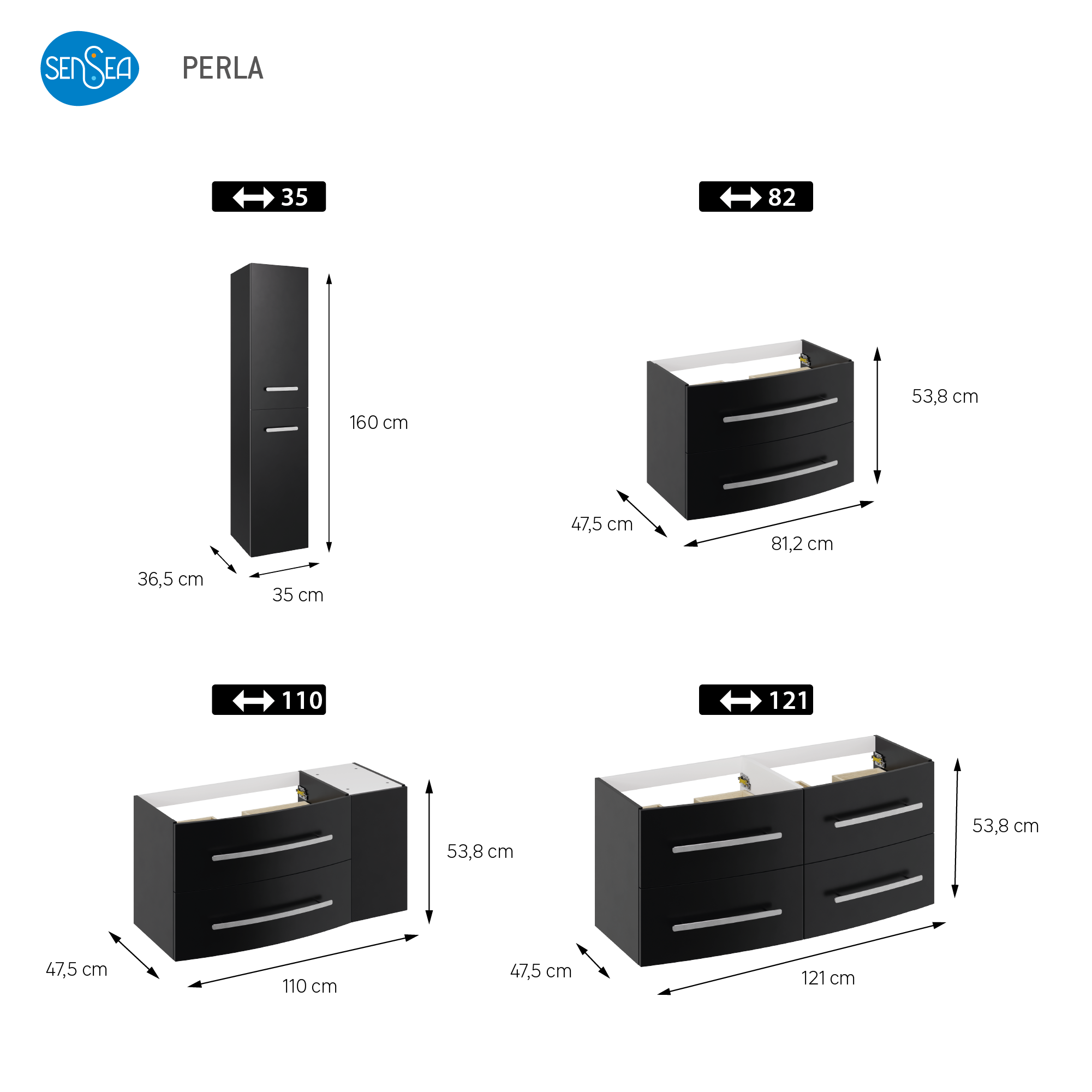 Meuble sous-vasque 2t l.80 x H.53.7 x P.47.5 cm noir mat Perla - 5