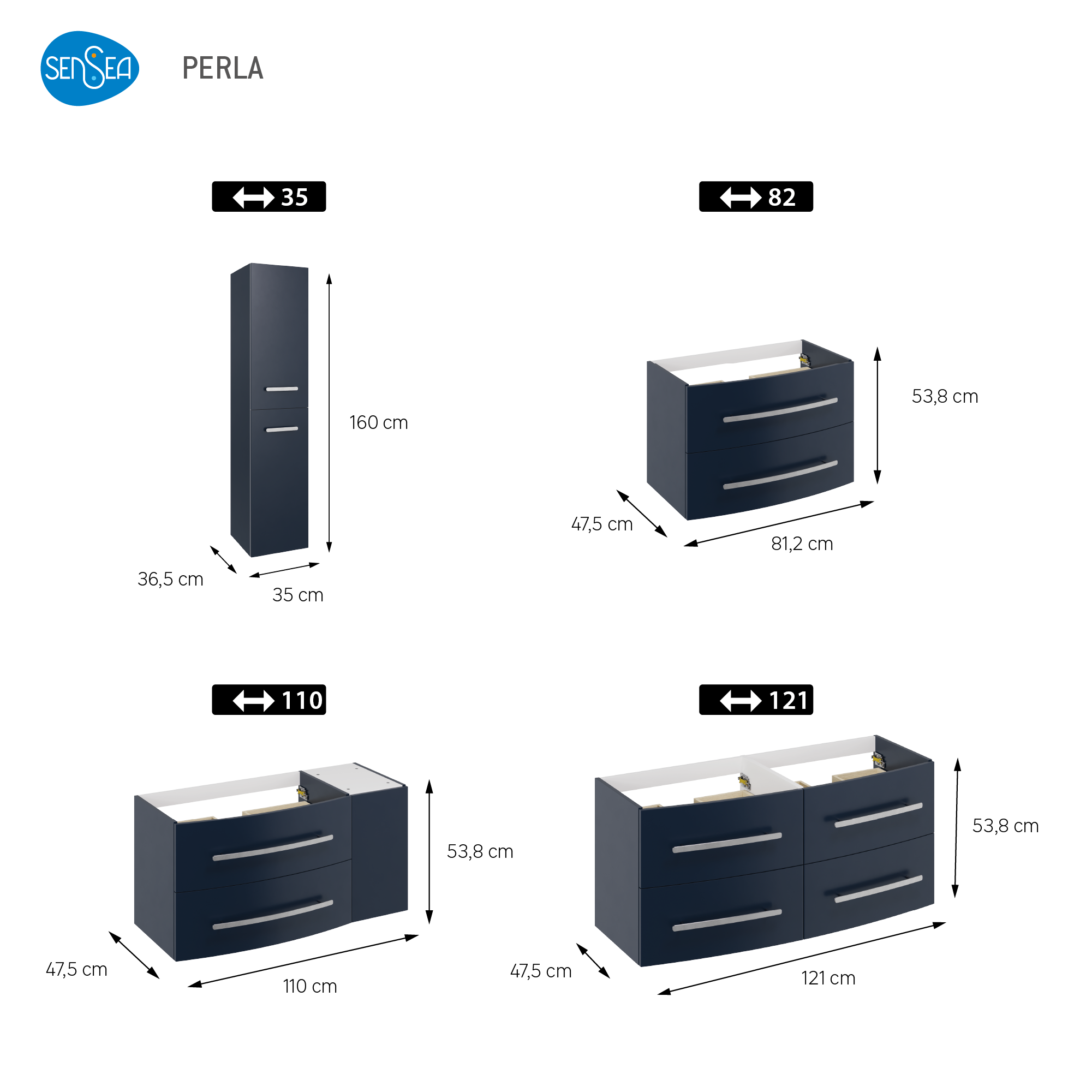 Colonne 2p l.35 x H.160 x P.36.5 cm bleu mat Perla - 8