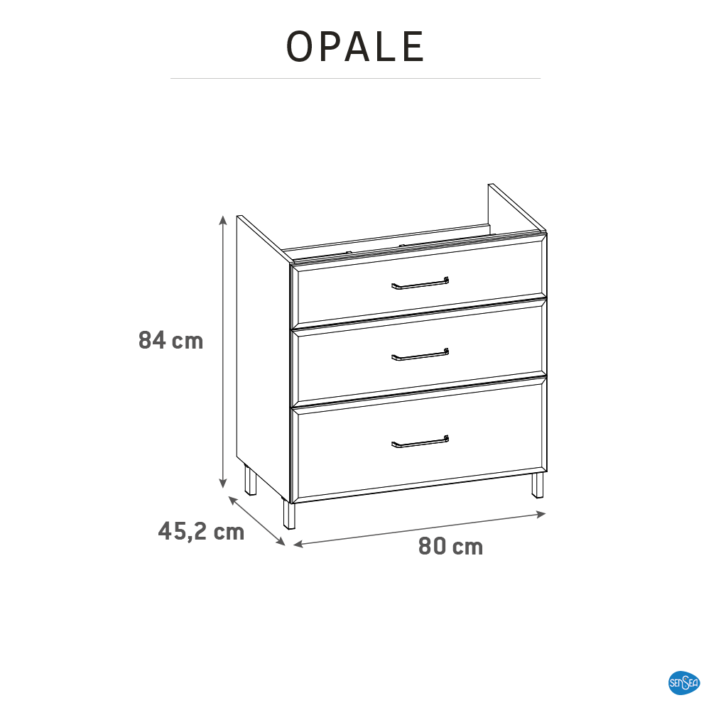 Meuble simple vasque l.79.5 x H.84 x P.45.2 cm, noir, Opale - 8