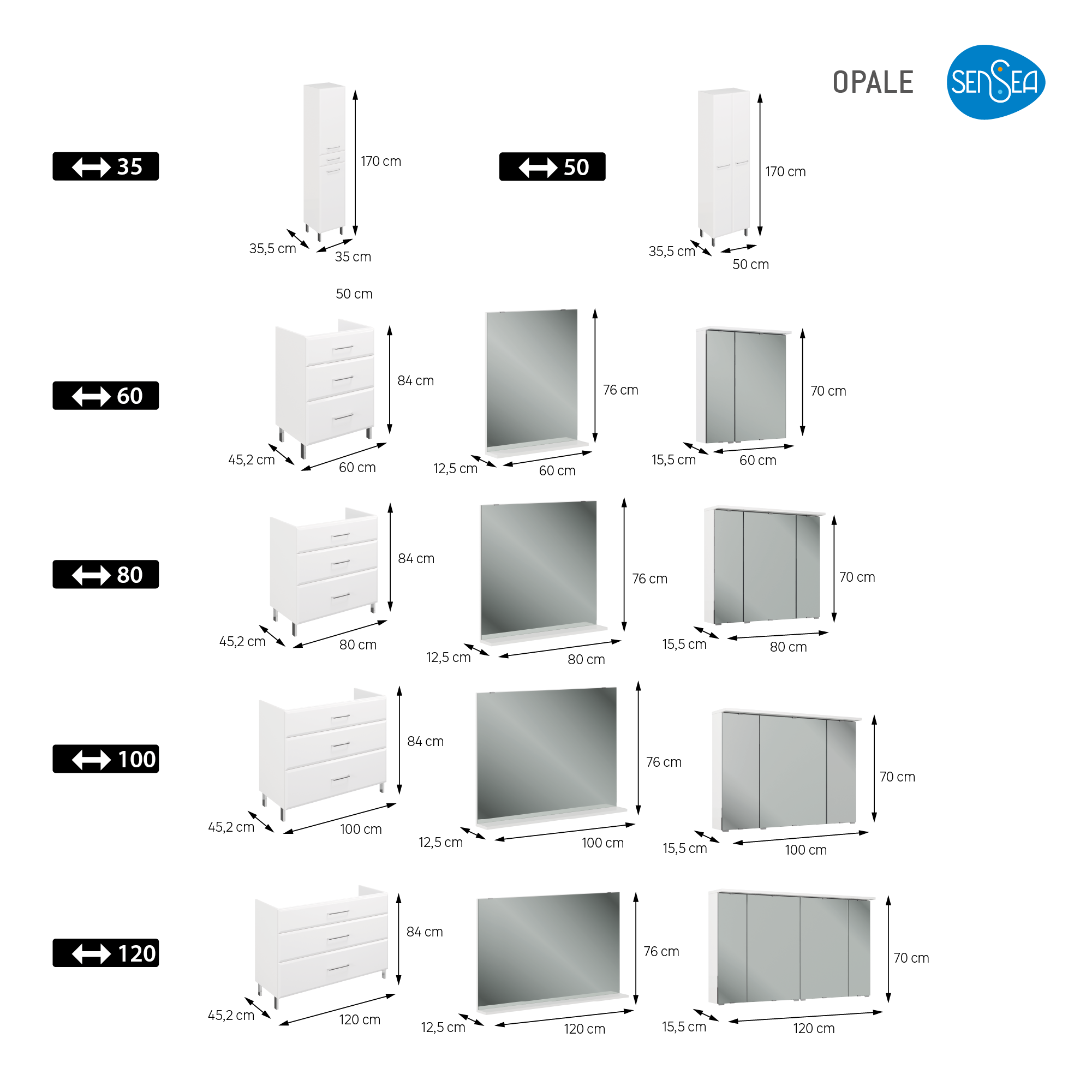 Meuble double vasque l.119.9 x H.84 x P.45.2 cm, blanc, Opale - 5