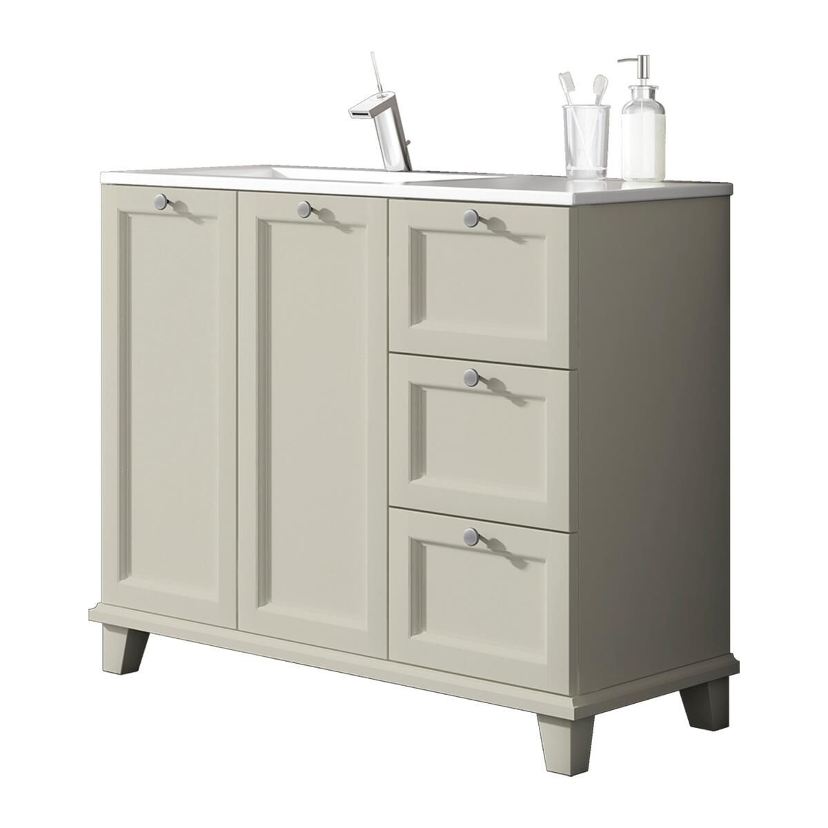 Mobile da bagno a terra sotto lavabo Unike di VISOBATH sinistro L 102.7 x H 85 x P 46 cm grigio perla laccato opaco, 3 cassetti, 2 ante - 2