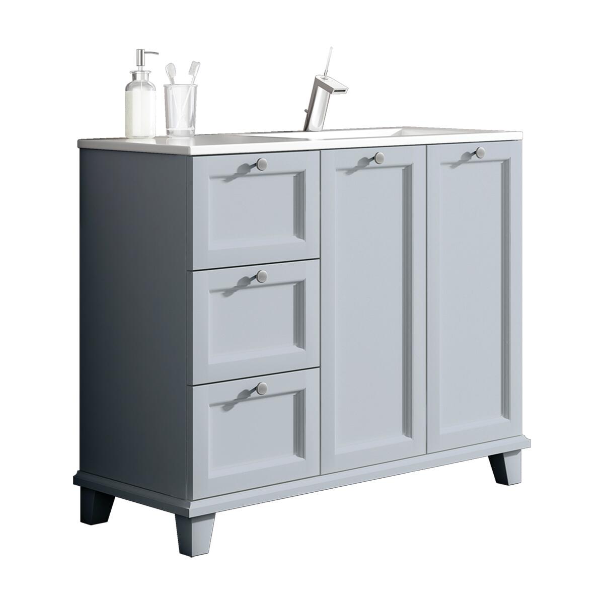 Mobile da bagno sospeso sotto lavabo L 102.7 x H 85 x P 46 cm blu laccato opaco, 3 cassetti 2 ante VISOBATH Unike - 2
