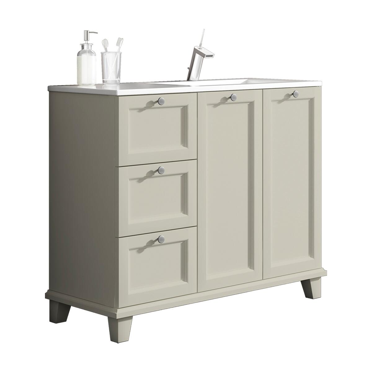 Mobile da bagno a terra sotto lavabo Unike di VISOBATH destro L 102.7 x H 85 x P 46 cm grigio perla laccato opaco, 3 cassetti, 2 ante - 2