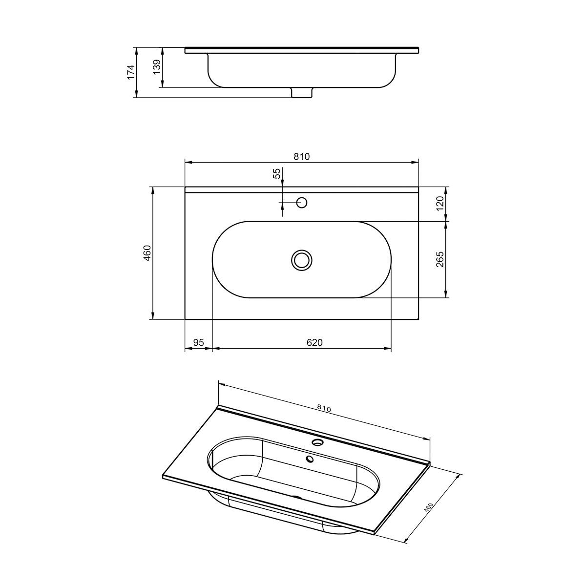Lavabo a incasso rettangolare vasca centrale Ada L 81 x H 18 x P 46 cm in ceramica bianco lucido - 5