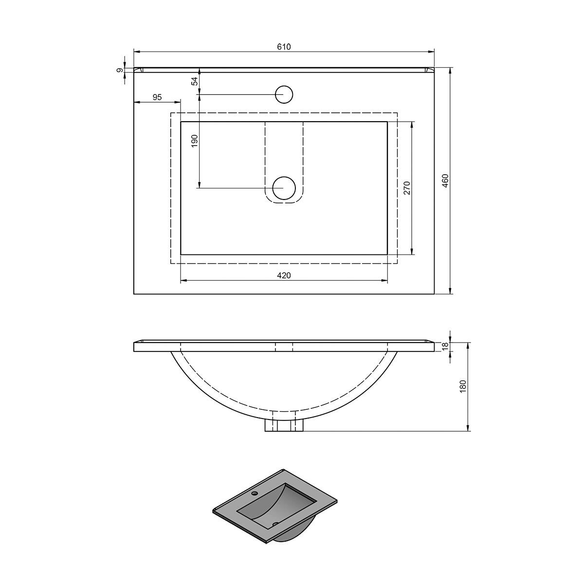 Lavabo a incasso rettangolare vasca centrale Flat L 61 x H 18 x P 46 cm in ceramica bianco lucido - 6