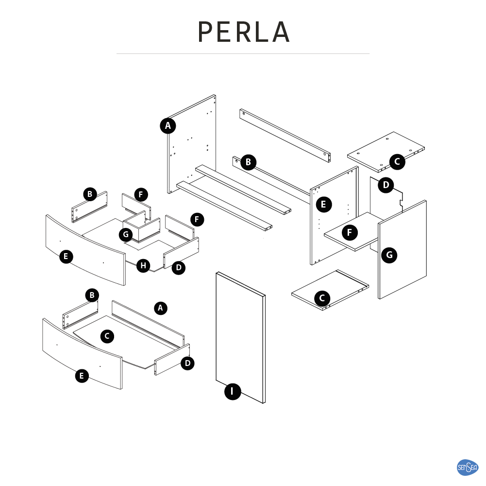 Mobile da bagno sospeso sotto lavabo L 111.2 x H 53.7 x P 47.5 cm bianco laccato opaco, 2 cassetti 1 anta SENSEA Perla - 9