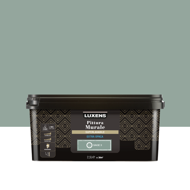 Pittura per interni super lavabile, LUXENS monomano verde sage 3 opaco, 2.5 L