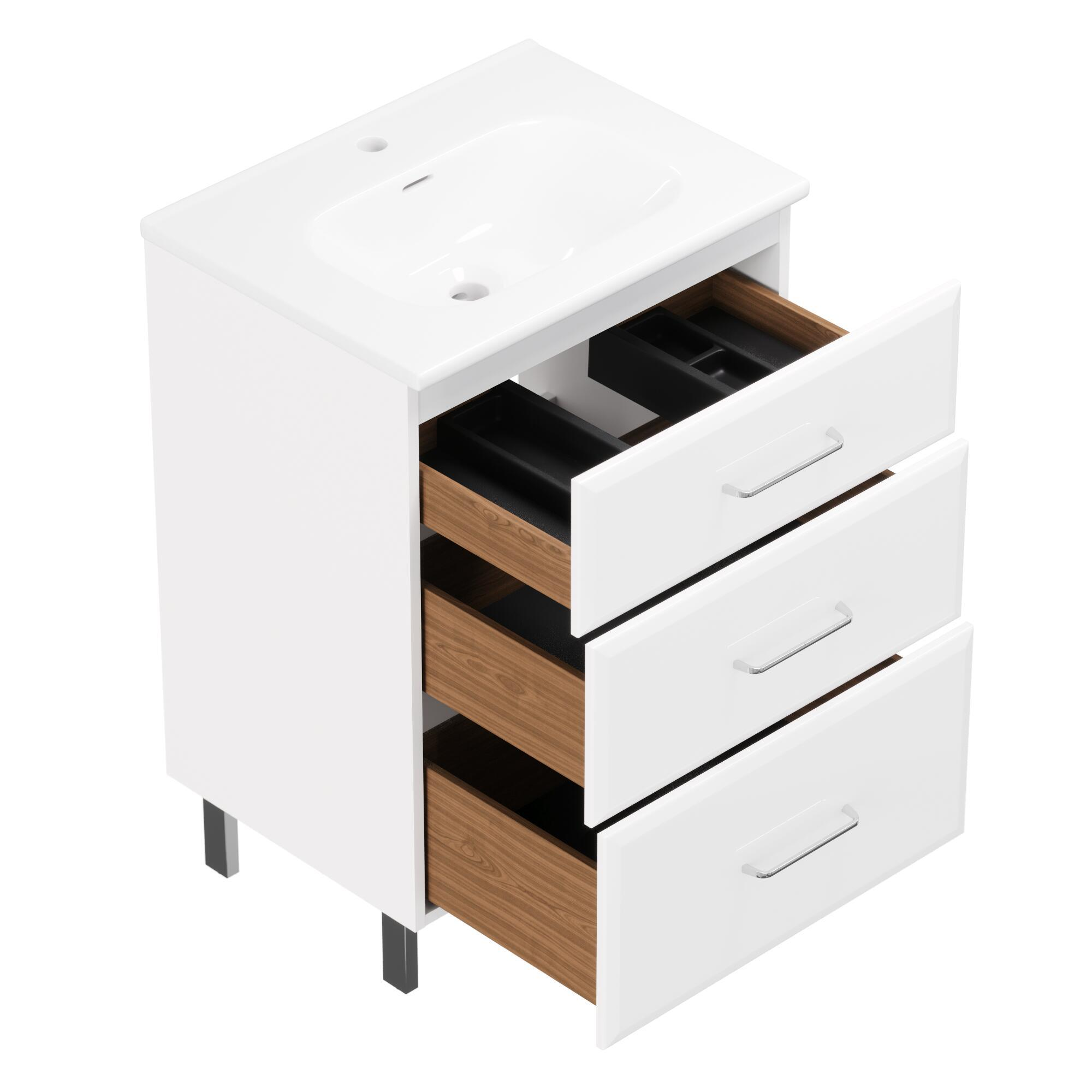 Meuble simple vasque l.59.5 x H.84 x P.45.2 cm, blanc, Opale - 7