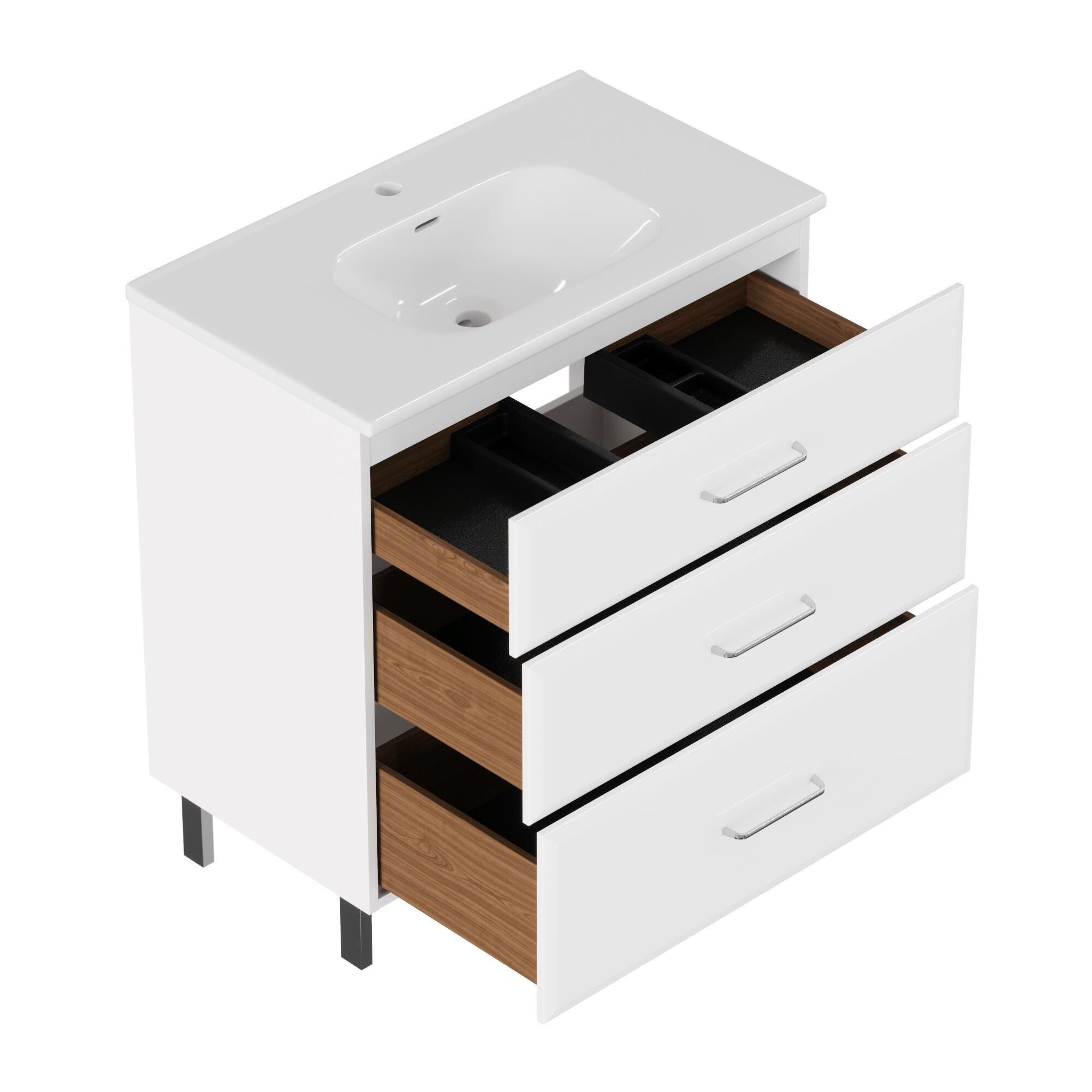 Meuble simple vasque l.79.5 x H.84 x P.45.2 cm, blanc, Opale - 6