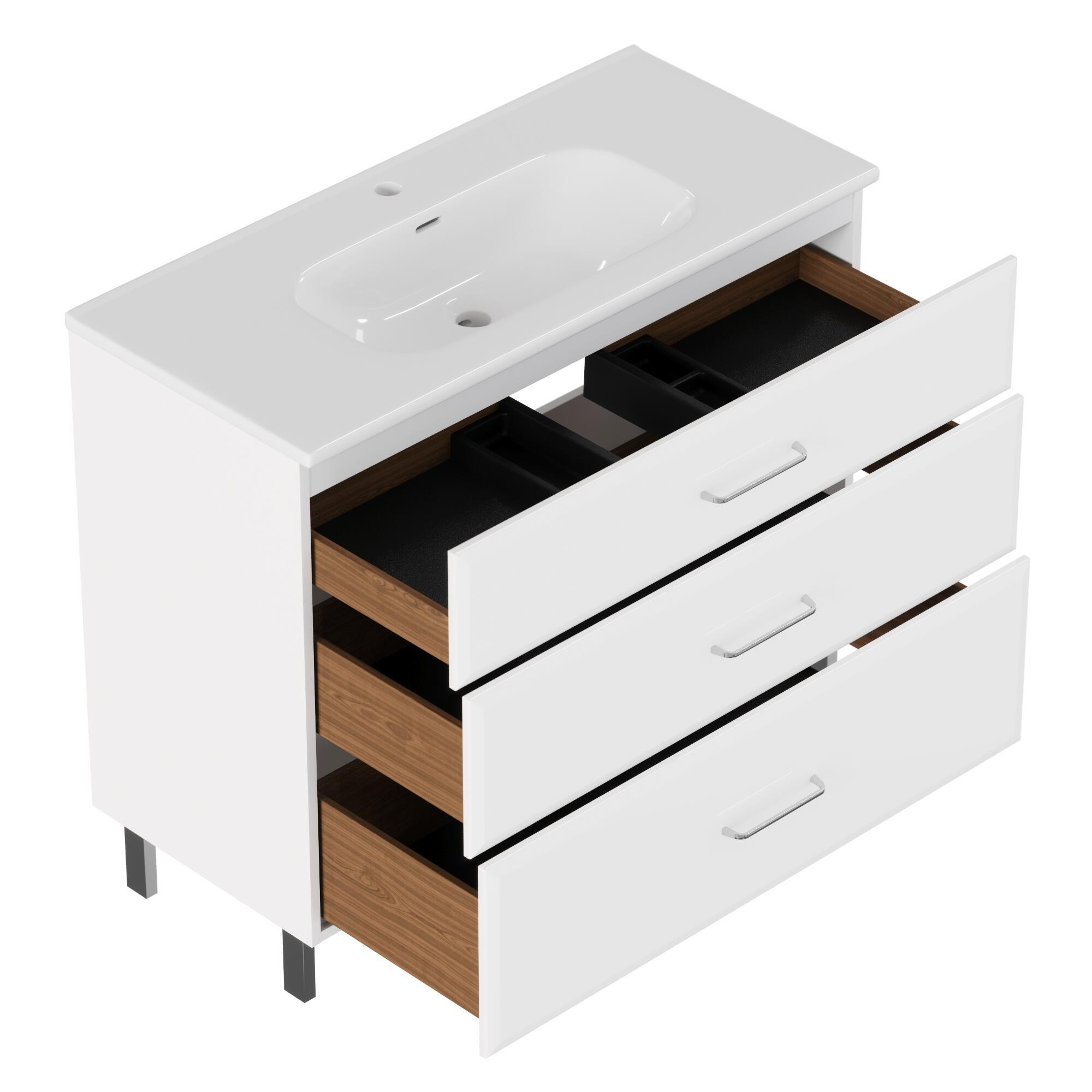 Meuble simple vasque l.99.9 x H.84 x P.45.2 cm, blanc, Opale - 6