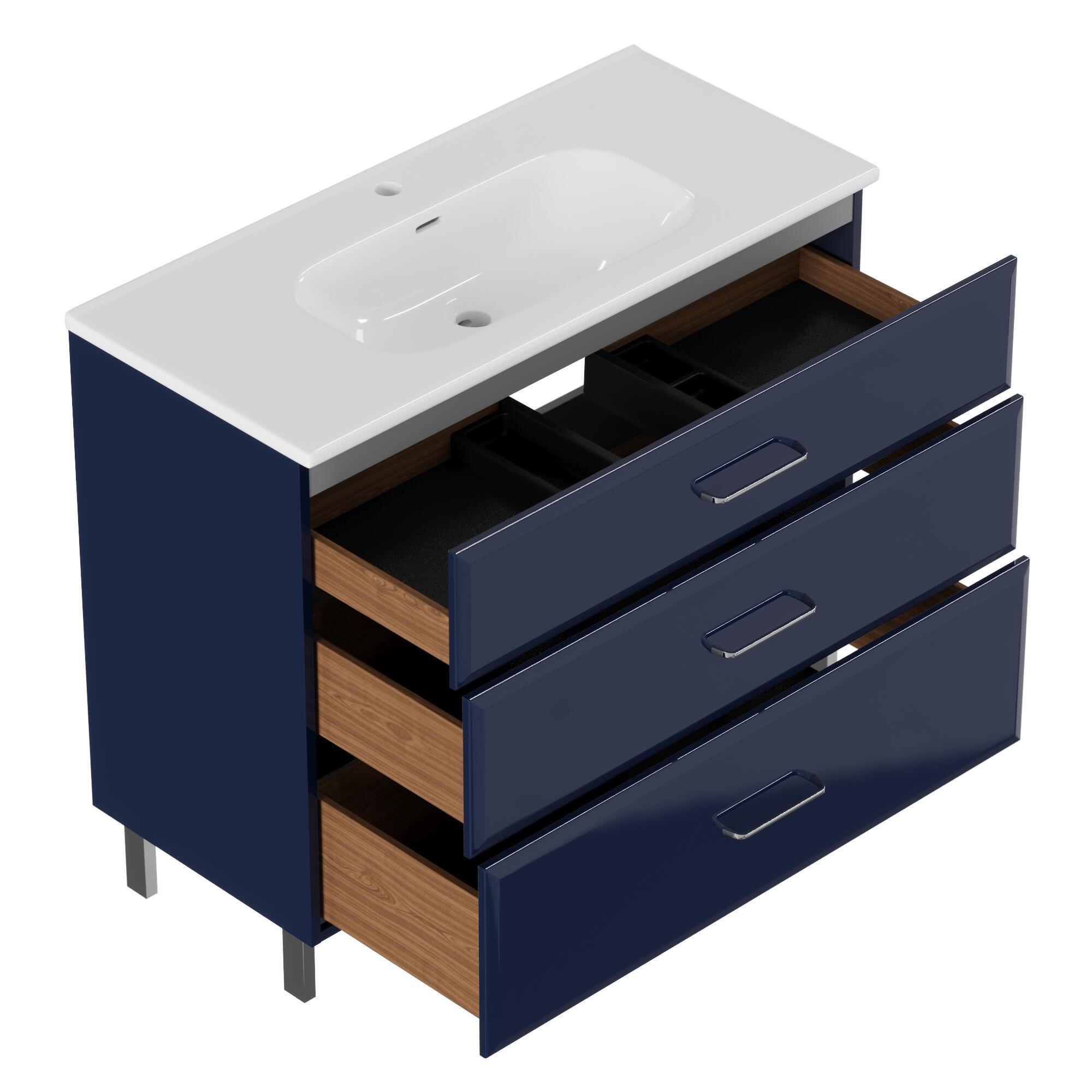 Meuble simple vasque l.99.9 x H.84 x P.45.2 cm, bleu, Opale - 6