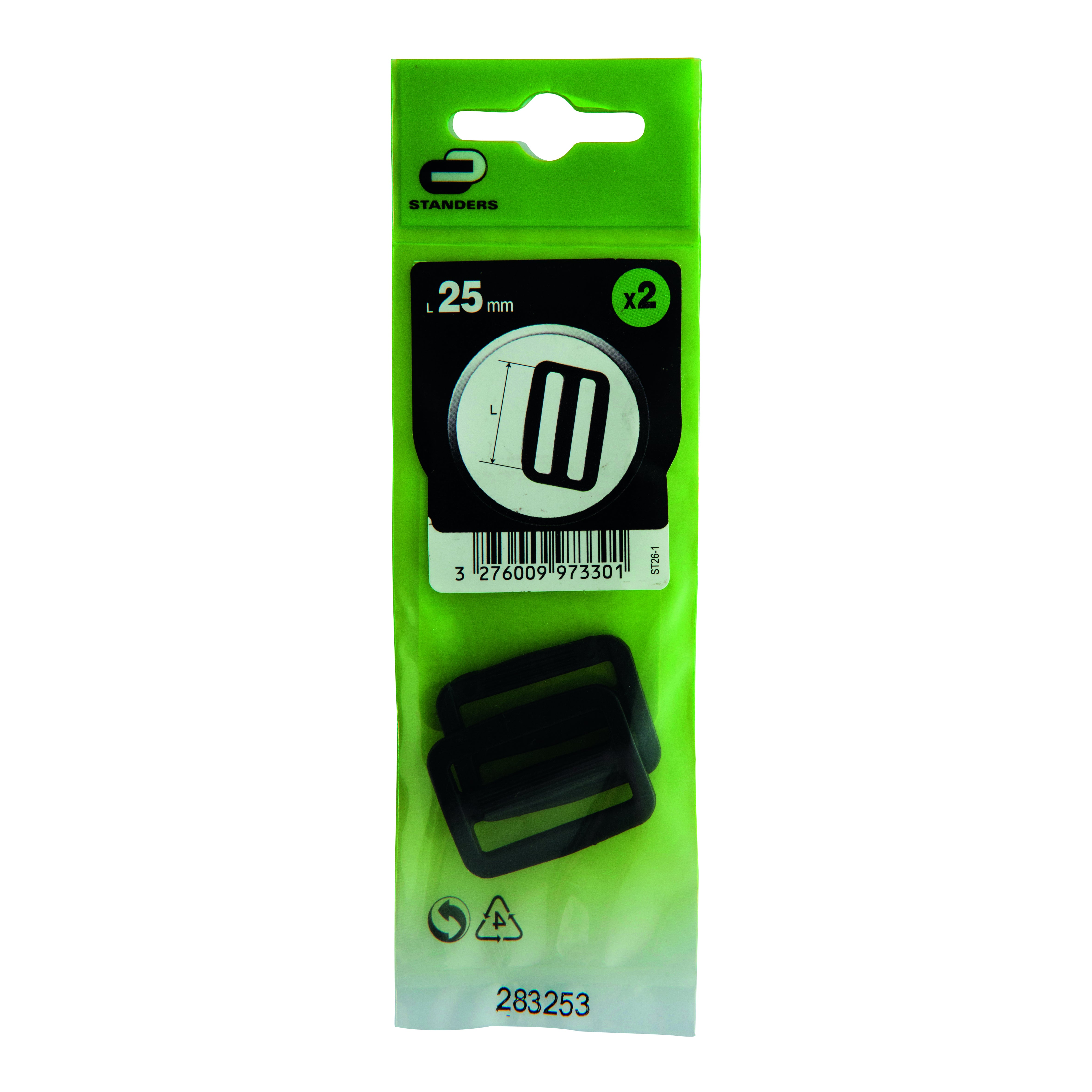Fibbia di serraggio per cinghia STANDERS 3470144 in poliammide nero L25 mm, 2 pezzi - 2