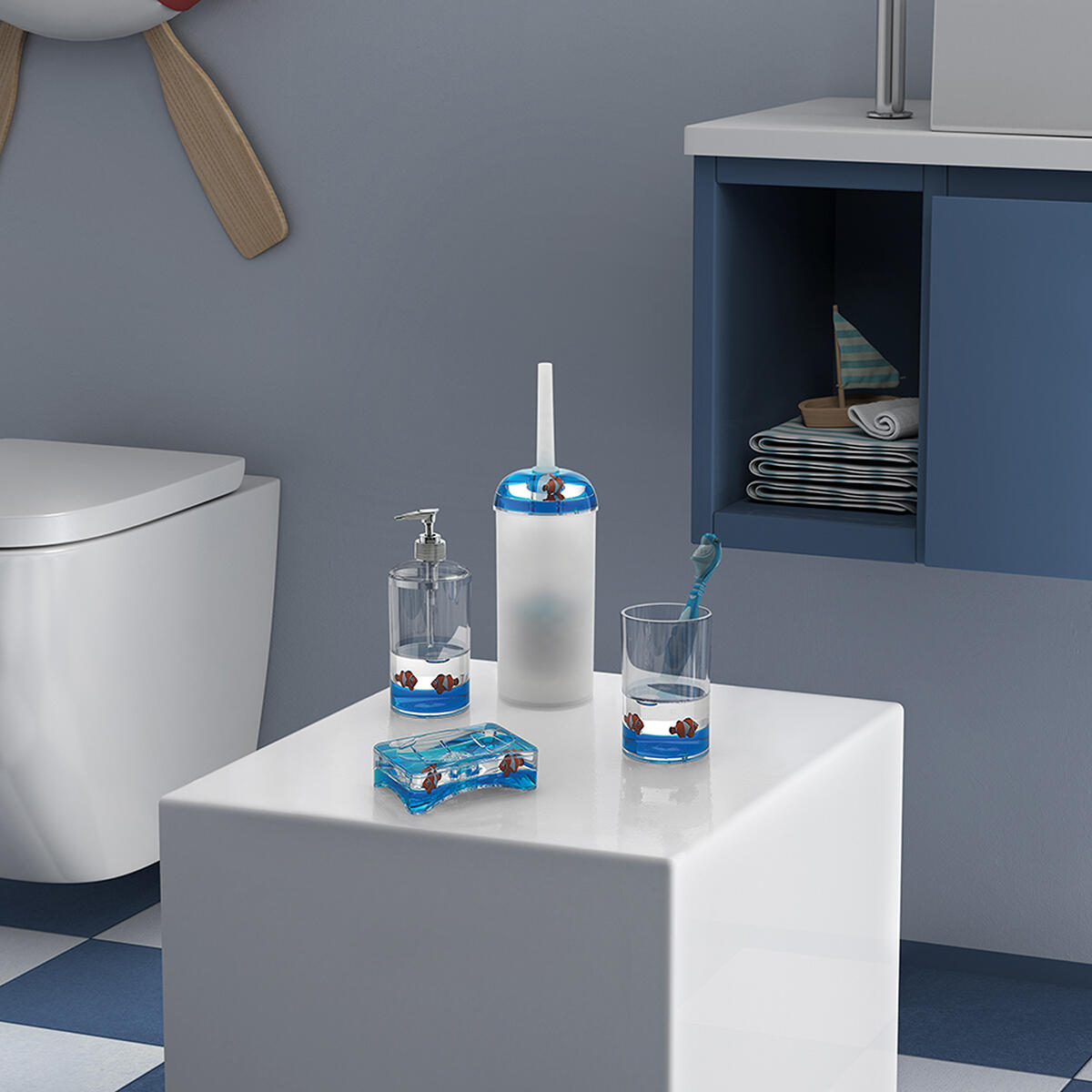 Bicchiere da bagno porta spazzolini Pyxis  L 7.2 x H 12 in resina trasparente/blu - 4