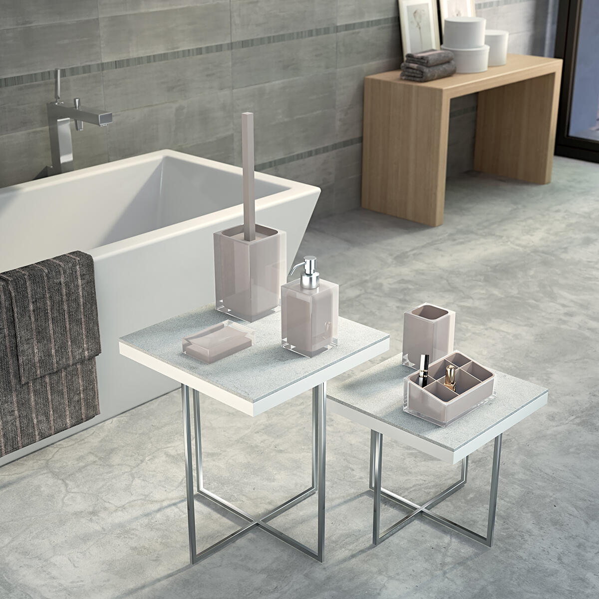 Bicchiere da bagno porta spazzolini Rainbow portaspazzolini tortora chiaro  L 7.2 x H 11 in resina tortora - 4