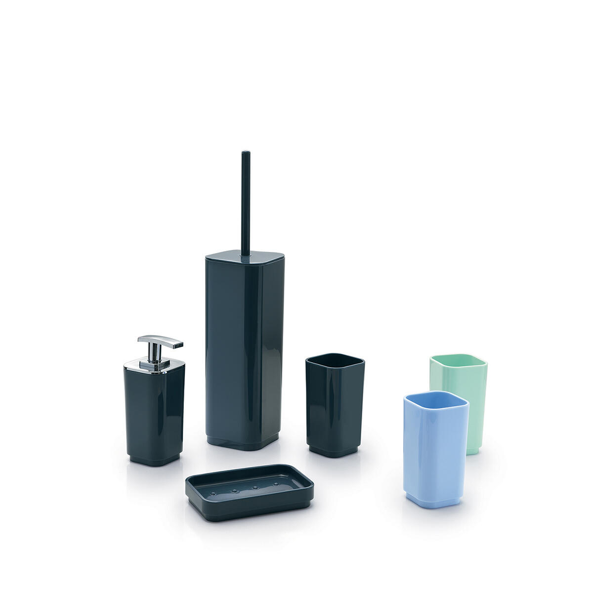 Dispenser sapone per bagno d'appoggio Square blu petrolio in polipropilene - 2