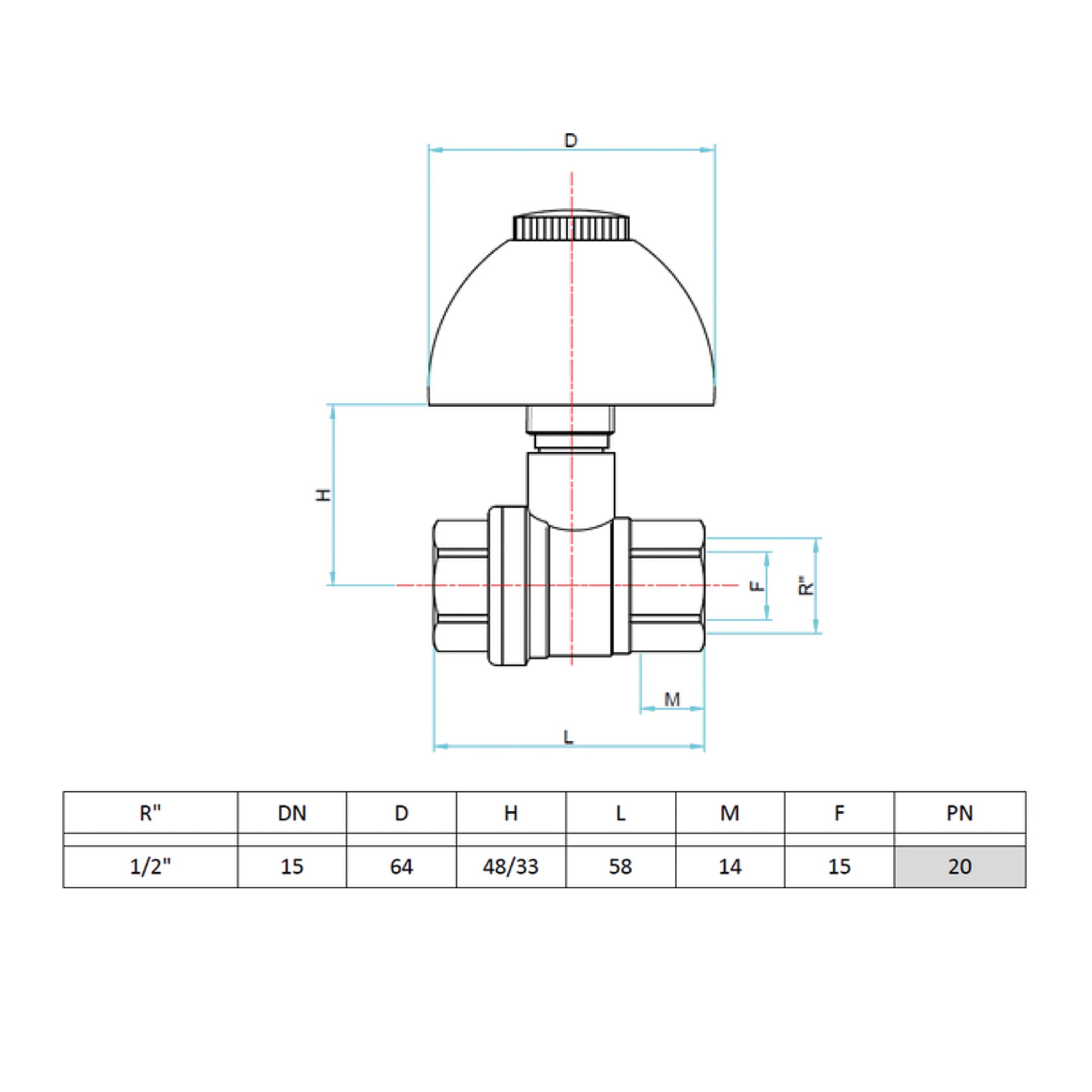 Valvola di chiusura a sfera per acqua in ottone F1/2