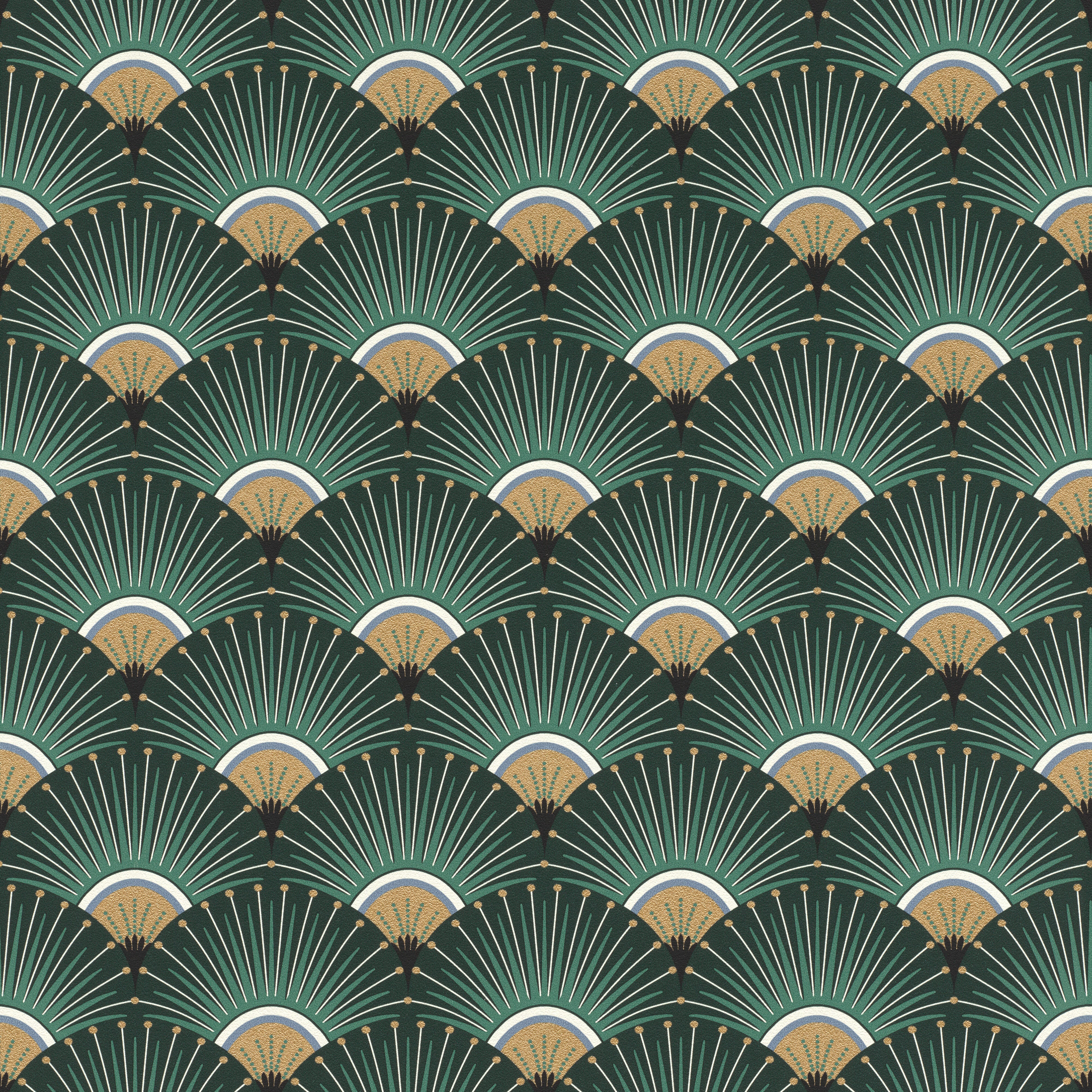 Papier peint vinyle sur intissé Palmettes art deco vert - 3