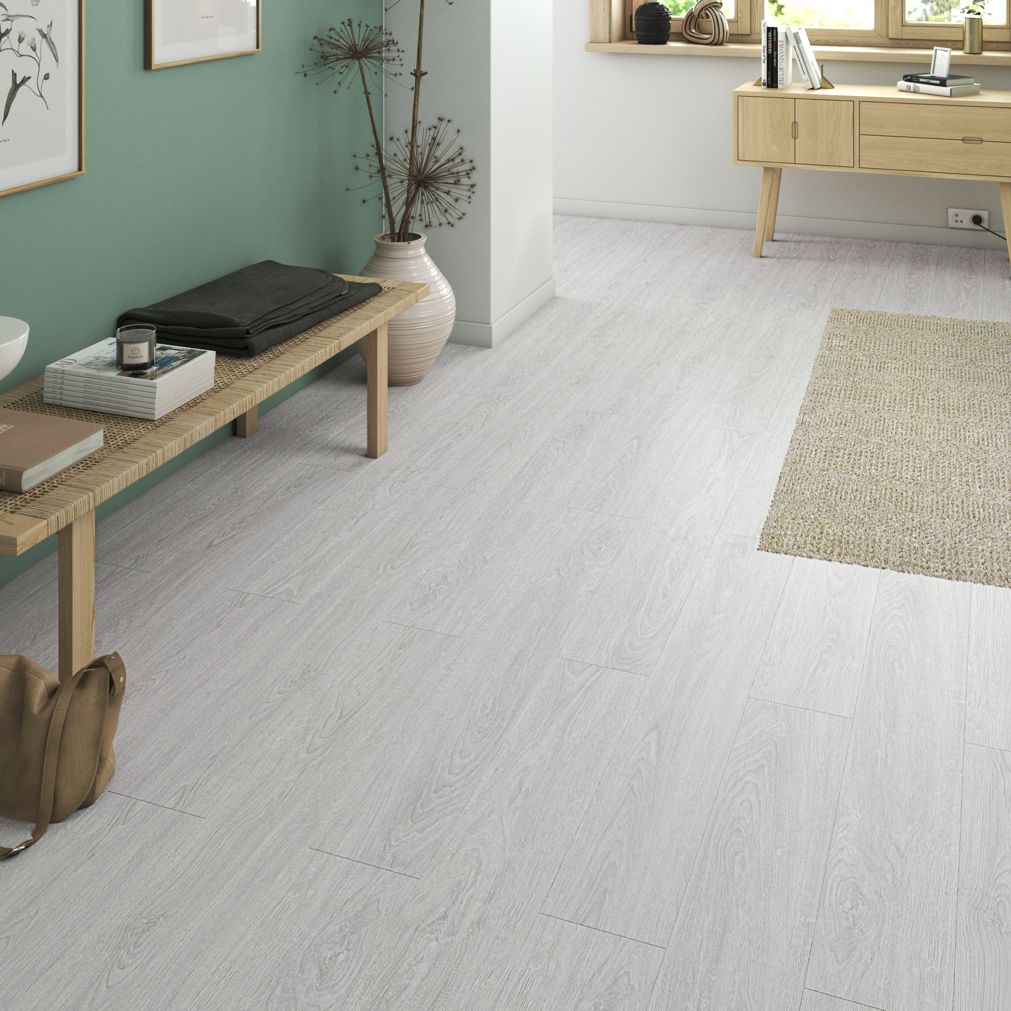 Suelo vinílico spc clic forte kinbarra efecto madera blanca artens gr105