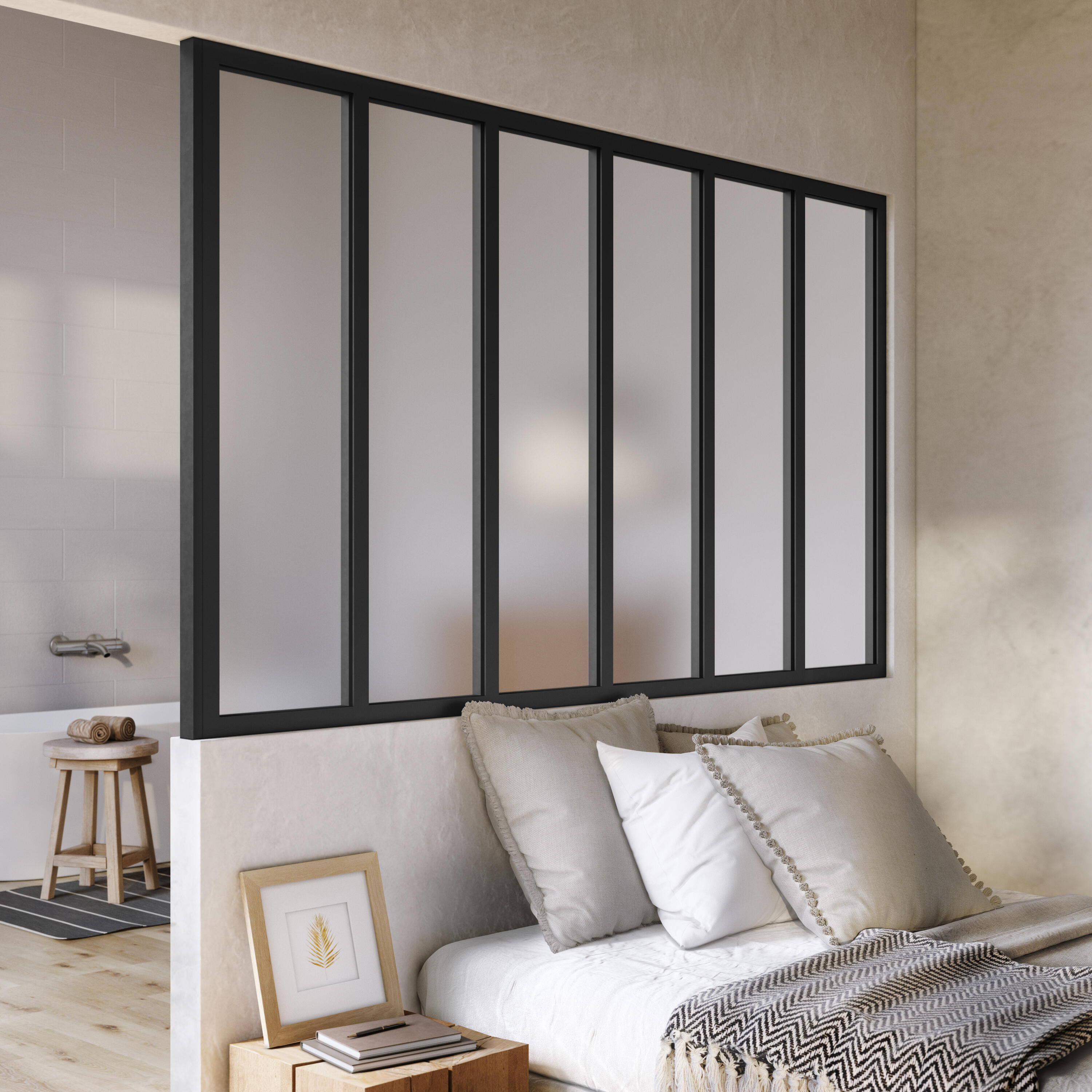 Verrière Atelier fixe en aluminium noir mat 6 carreaux, H.108 x l.183 cm - 6