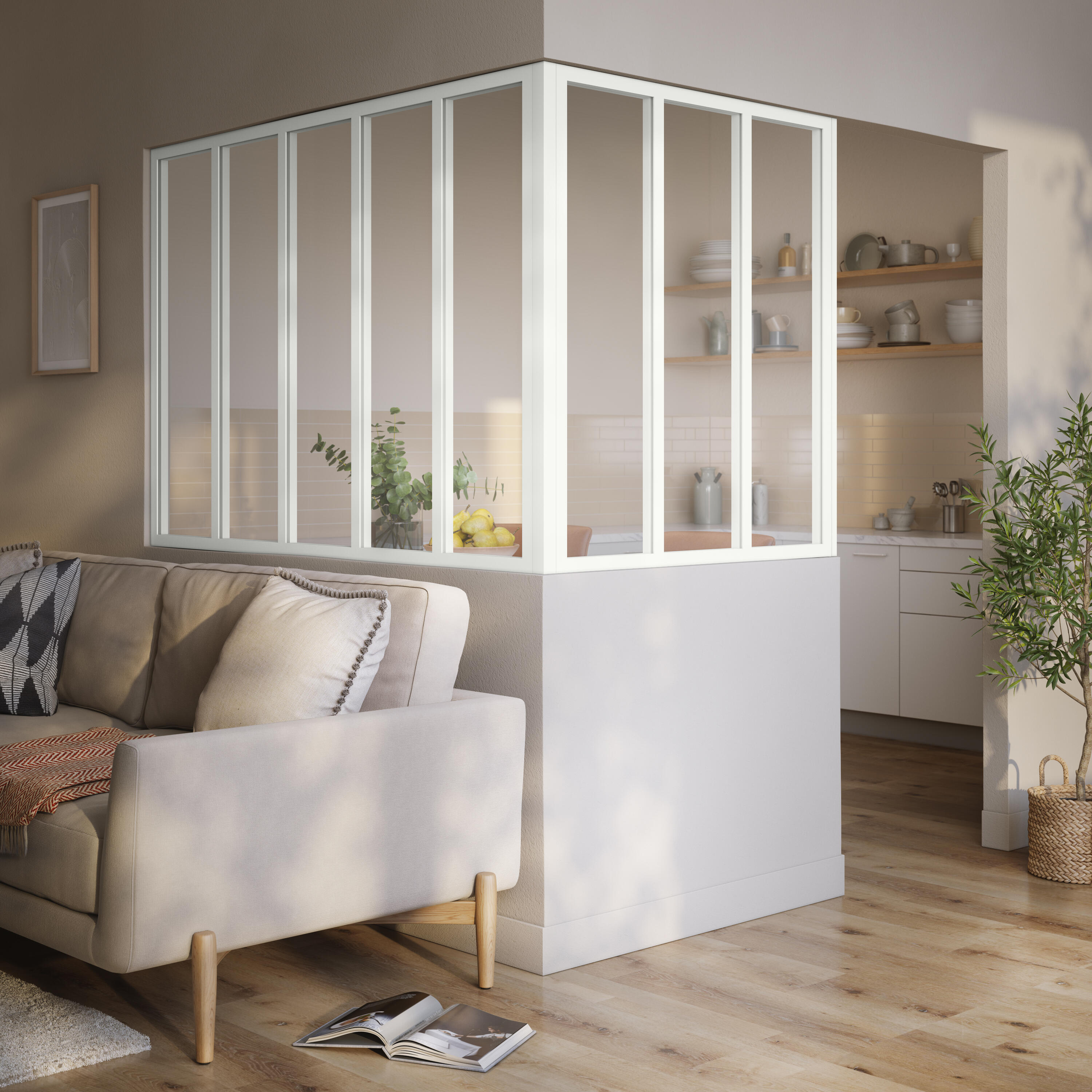 Verrière Atelier fixe en aluminium blanc mat 5 carreaux, H.130 x l.153 c - 5