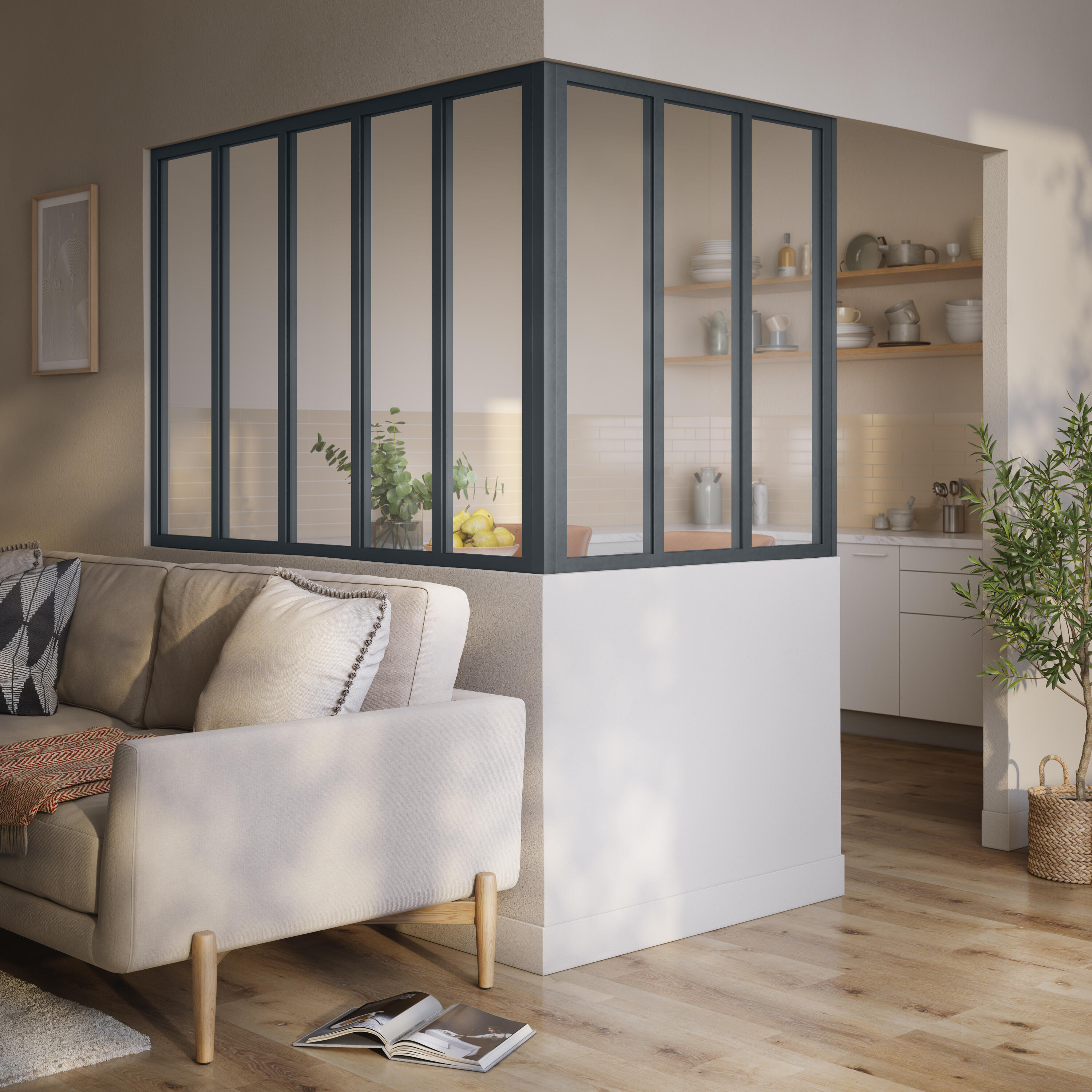 Poteau d'angle pour verrière Atelier fixe en aluminium gris mat, H