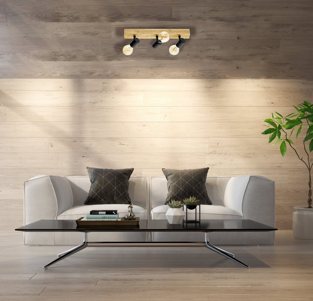 Faretto decorativo senza fonte luminosa TOWNSHEND in acciaio<multisep/>legno beige E27 EGLO 3 luci