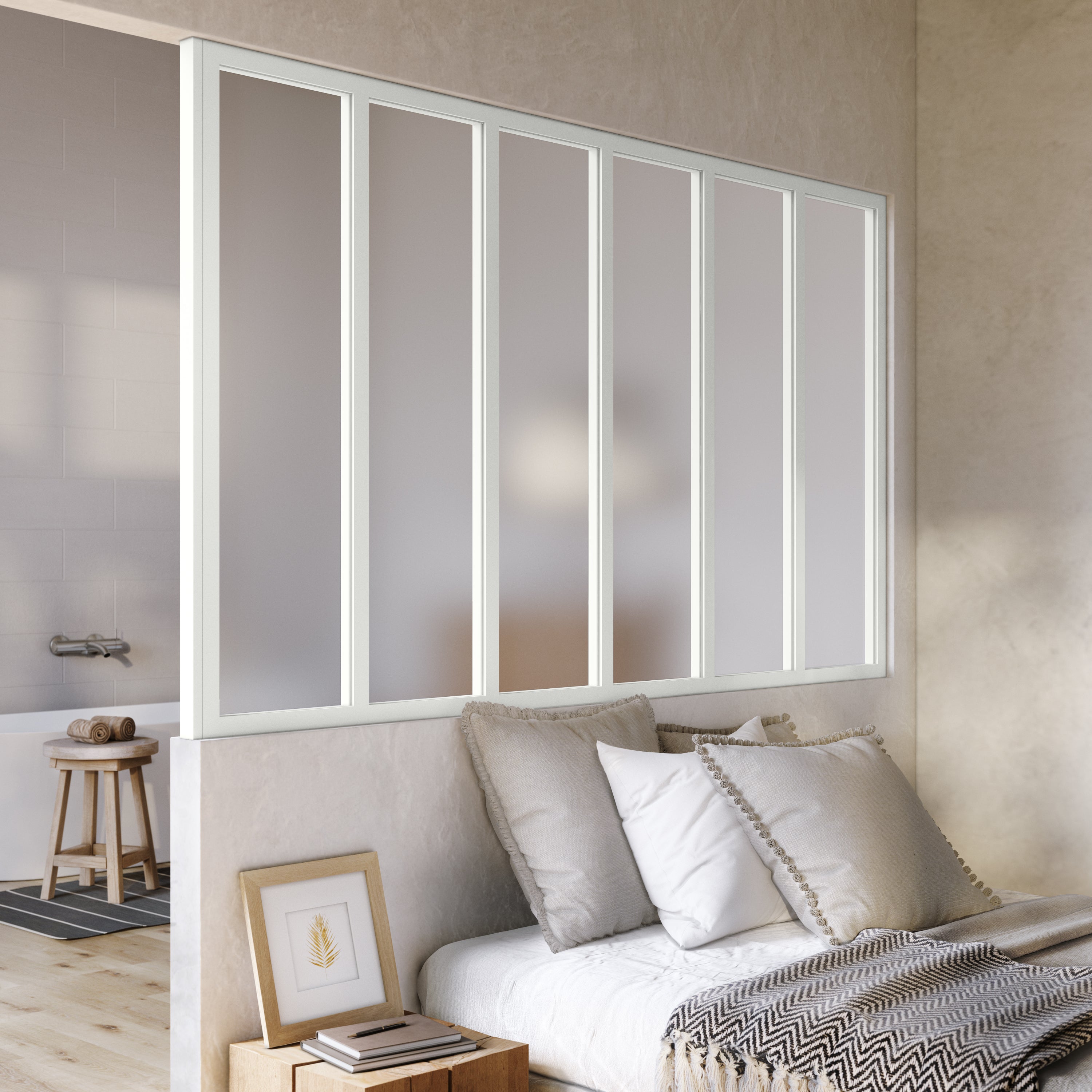 Verrière Atelier fixe en aluminium blanc mat 6 carreaux, H.108 x l.183 cm - 9