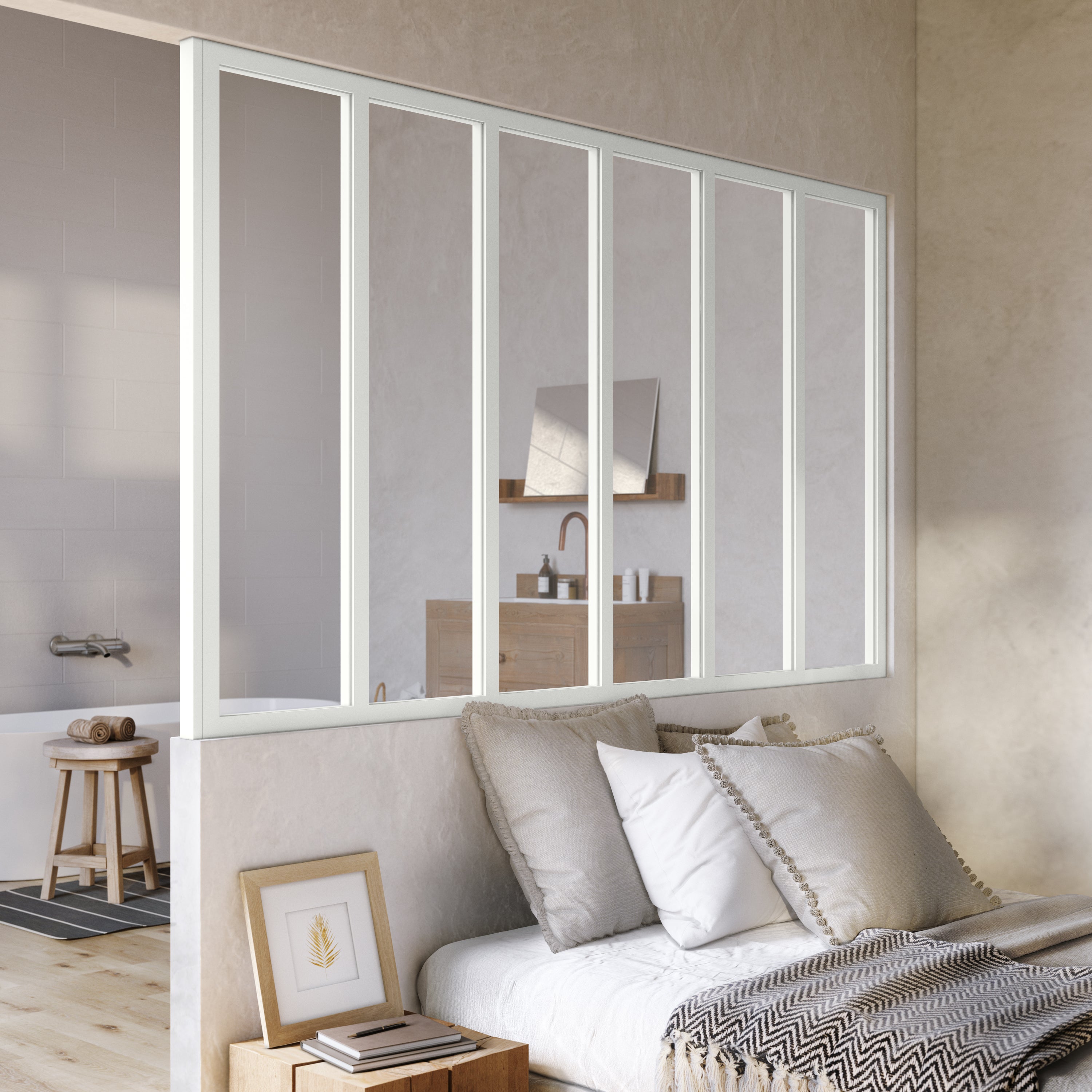 Verrière Atelier fixe en aluminium blanc mat 6 carreaux, H.108 x l.183 cm - 8