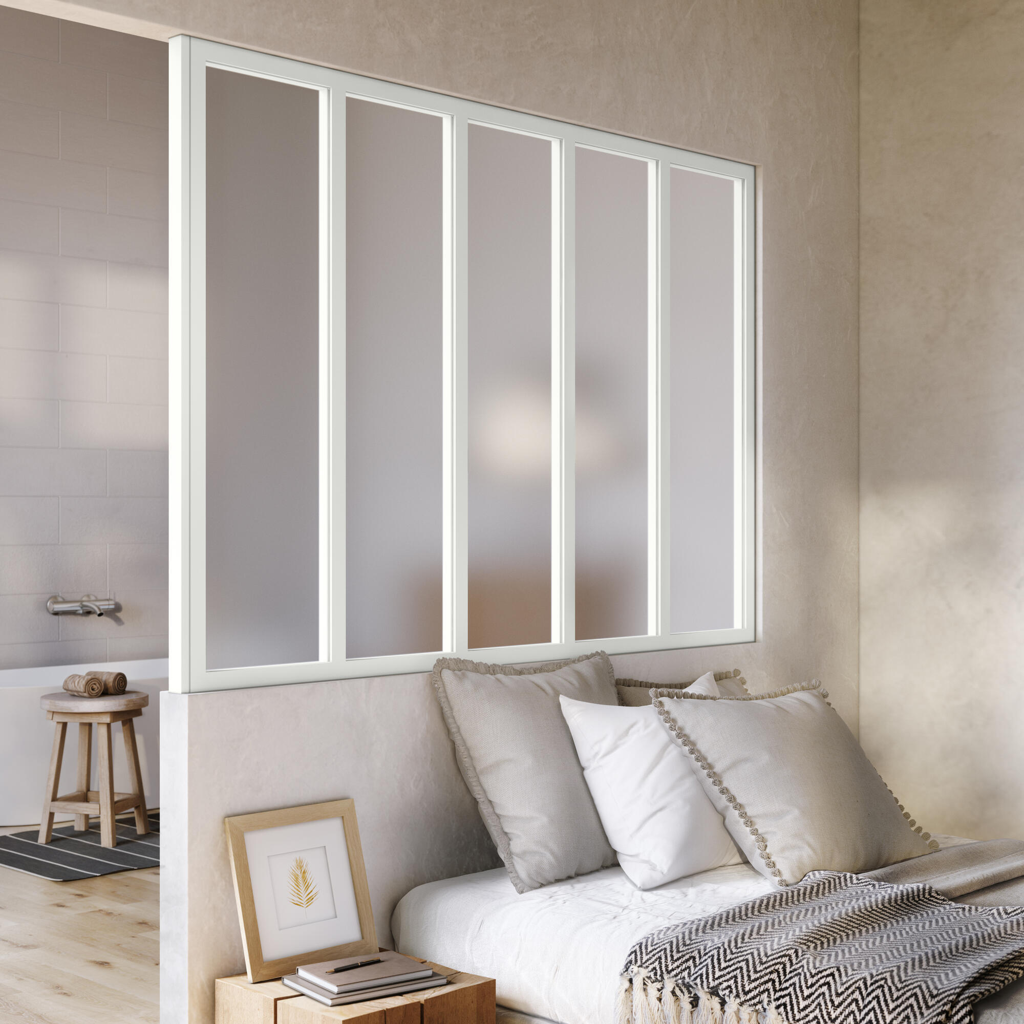 Verrière Atelier fixe en aluminium blanc mat 5 carreaux, H.130 x l.153 c - 9