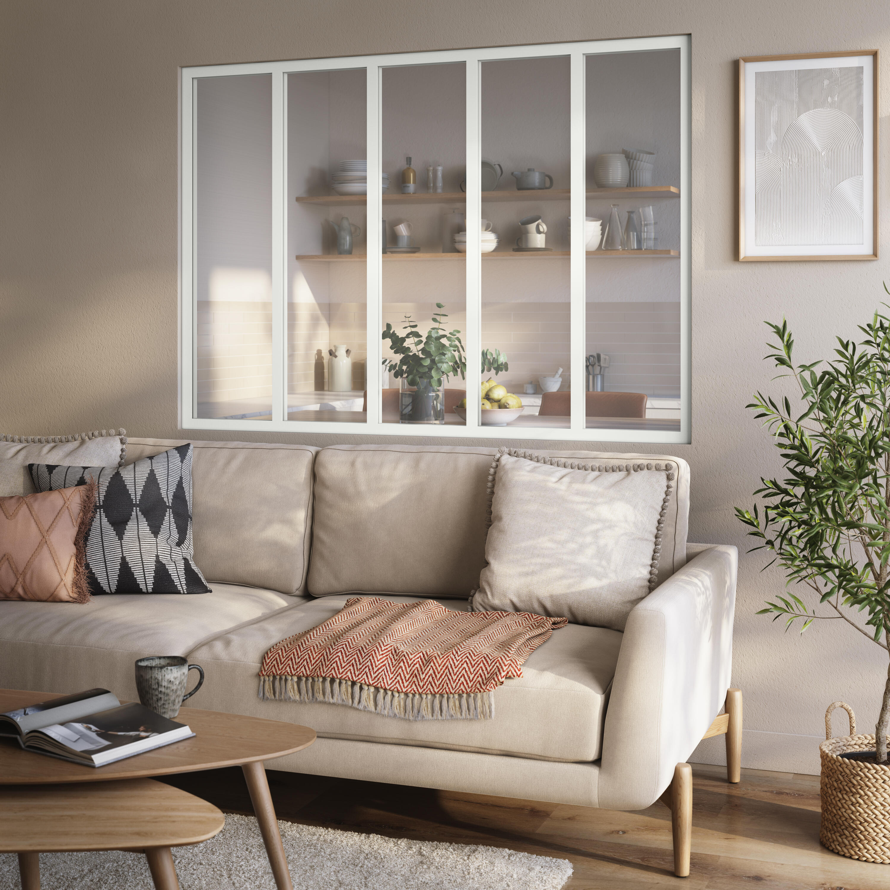 Verrière Atelier fixe en aluminium blanc mat 5 carreaux, H.108 x l.153 cm - 6