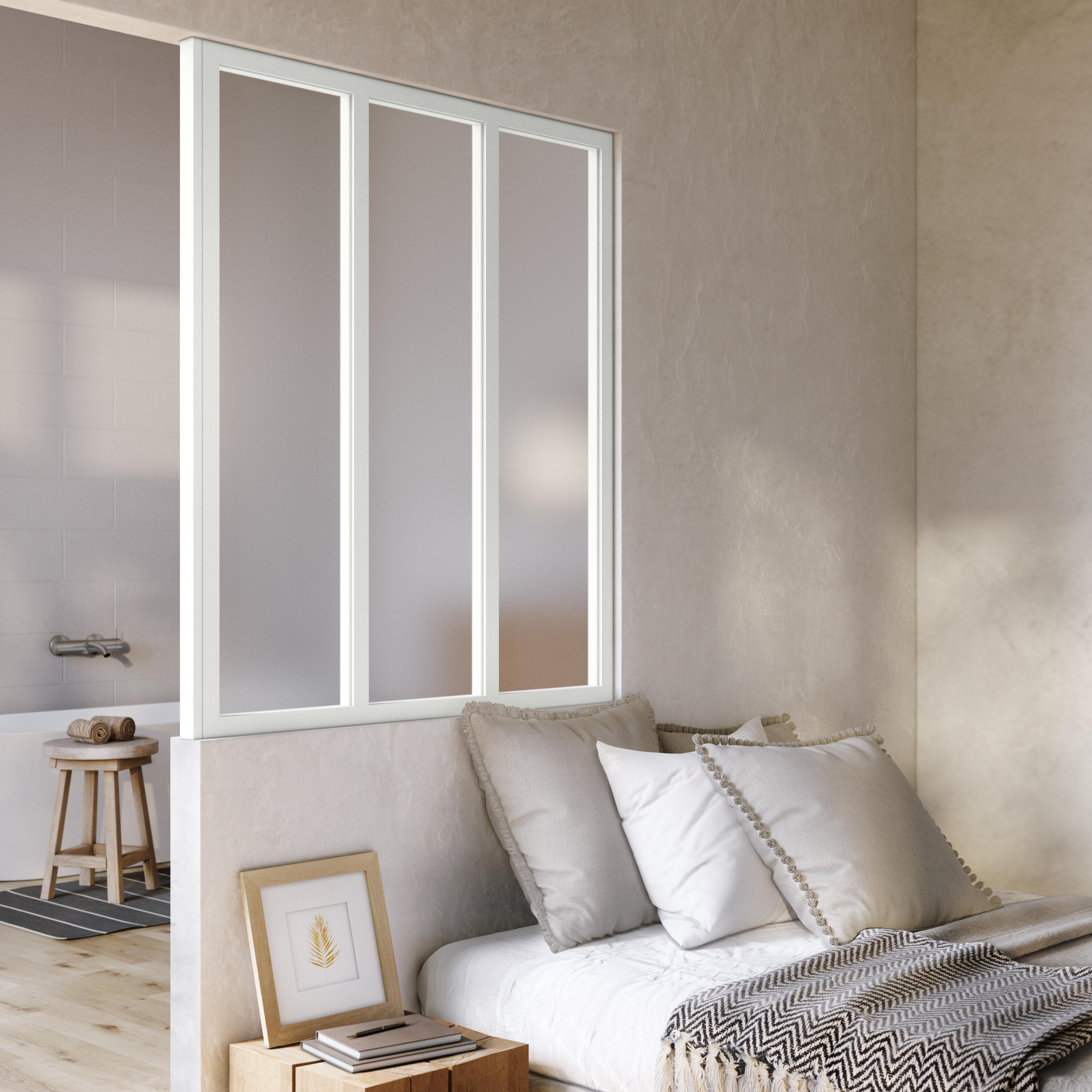 Verrière Atelier fixe en aluminium blanc mat 3 carreaux, H.130 x l.93 cm - 9