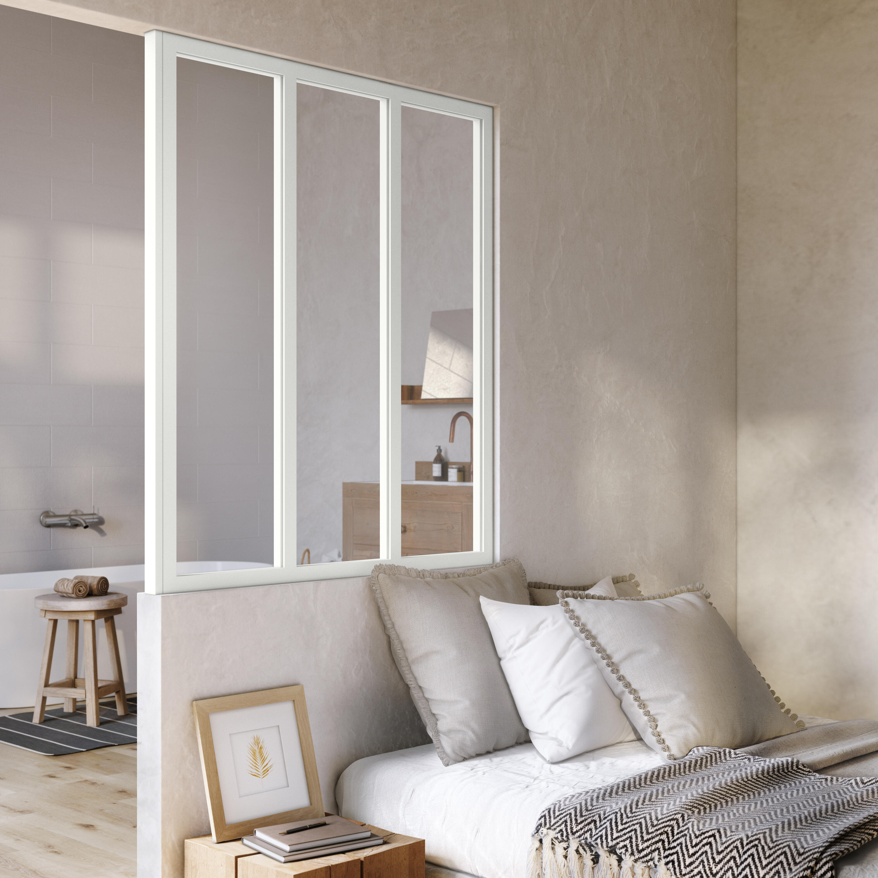 Verrière Atelier fixe en aluminium blanc mat 3 carreaux, H.130 x l.93 cm - 8
