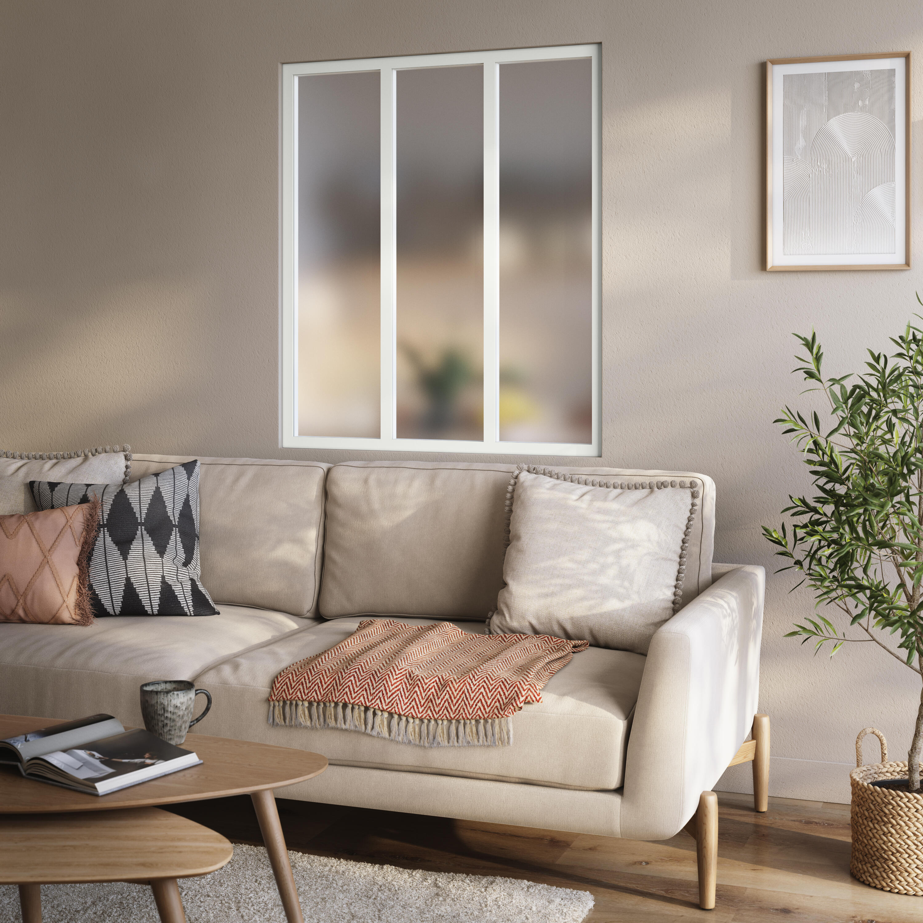 Verrière Atelier fixe en aluminium blanc mat 3 carreaux, H.130 x l.93 cm - 2