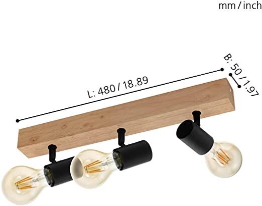 Faretto decorativo senza fonte luminosa TOWNSHEND in acciaio<multisep/>legno beige E27 EGLO 3 luci - 12