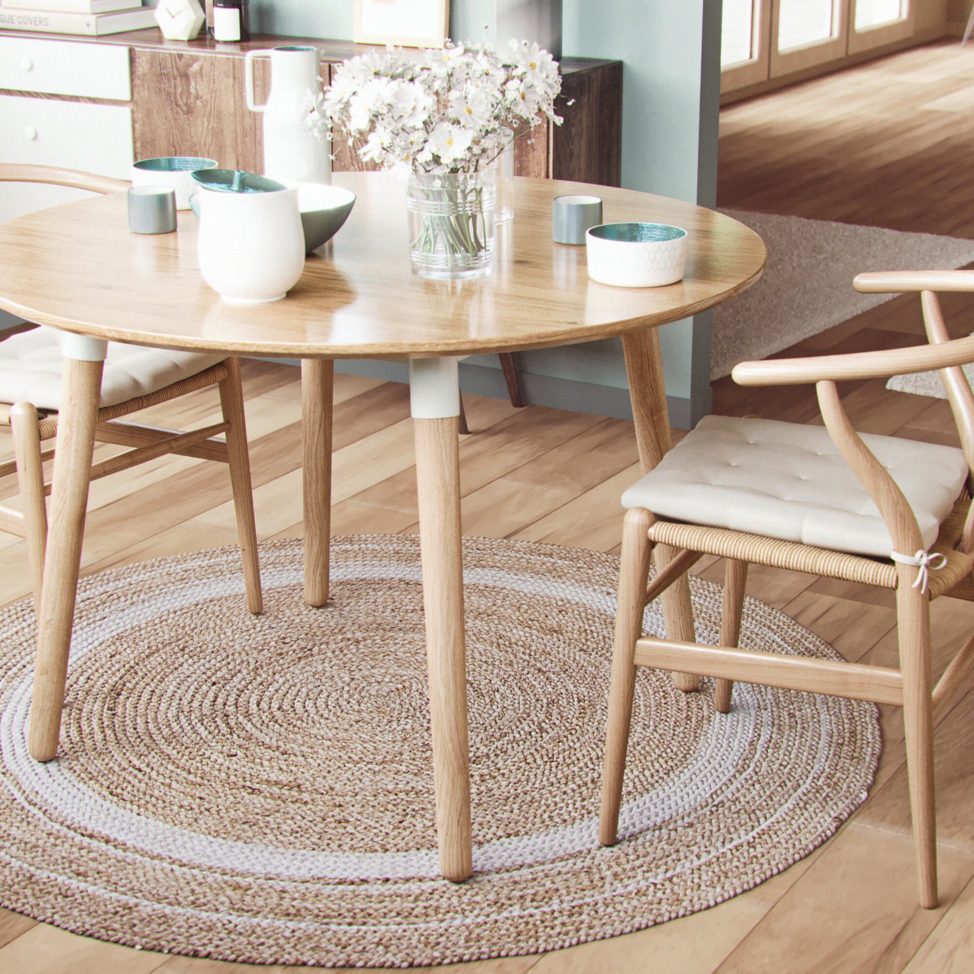 Tappeto Nils natura in juta beige e bianco, Ø150 cm - 21