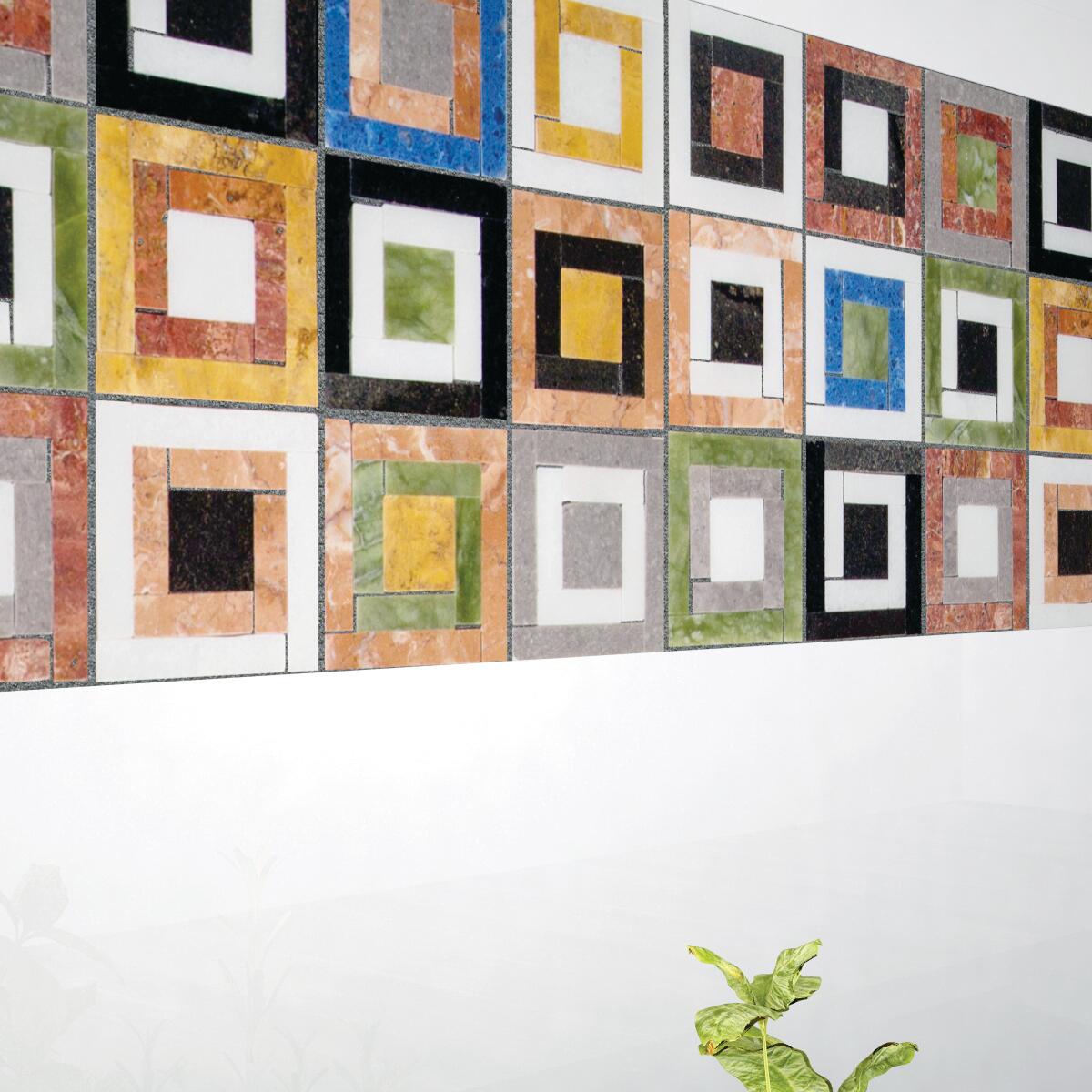 Mosaico in marmo Bello Epoque multicolore lucido L 30 x L 30cm x Sp. 7 mm - 5
