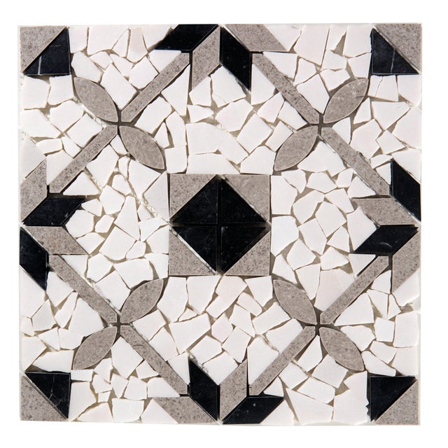 Mosaico in marmo Orangerie grigio e bianco e nero lucido L 30 x L 30cm x Sp. 7 mm