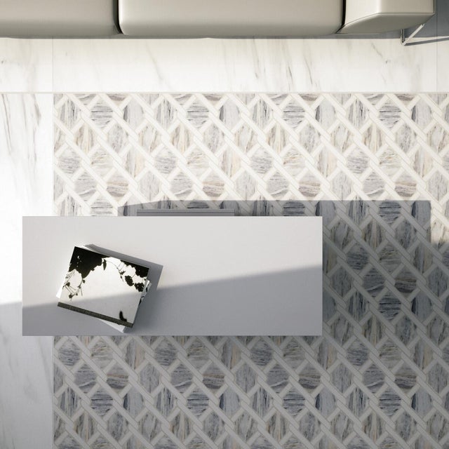 Mosaico in marmo Montpellier B grigio e bianco lucido L 32.5 x L 30cm x Sp. 7 mm