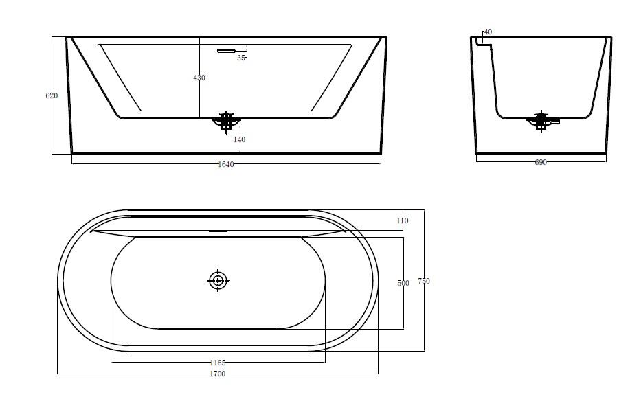 Baignoire îlot l.75 x L.170 cm blanc Sillage, LG INDUSTRIES - 11