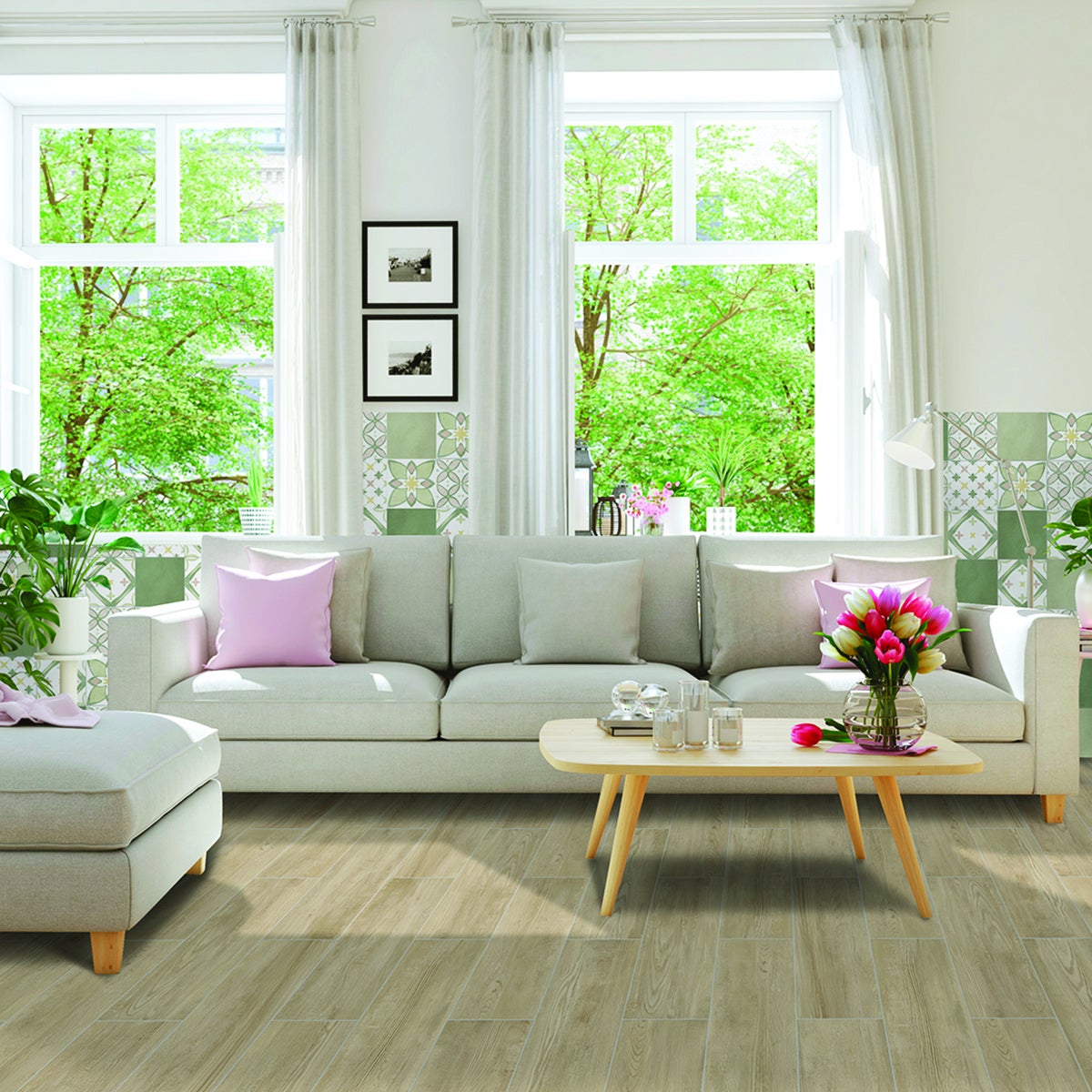 Piastrella da pavimento e rivestimento interno in gres porcellanato 20 x 20 cm non rettificato smaltato verde e biege e bianco Country Charm R9 traffico intenso (pei 4/5) Sp. 8.2 mm 1.36 mq - 5