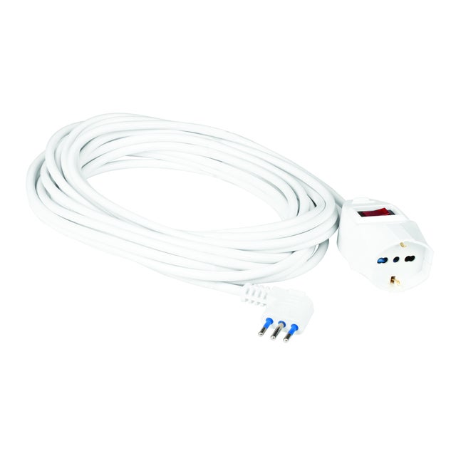Prolunga elettrica POLY POOL 10m bianco H05VV-F, 3 x 1 mm² spina 2P+T 10A, presa schuko 2P+T
