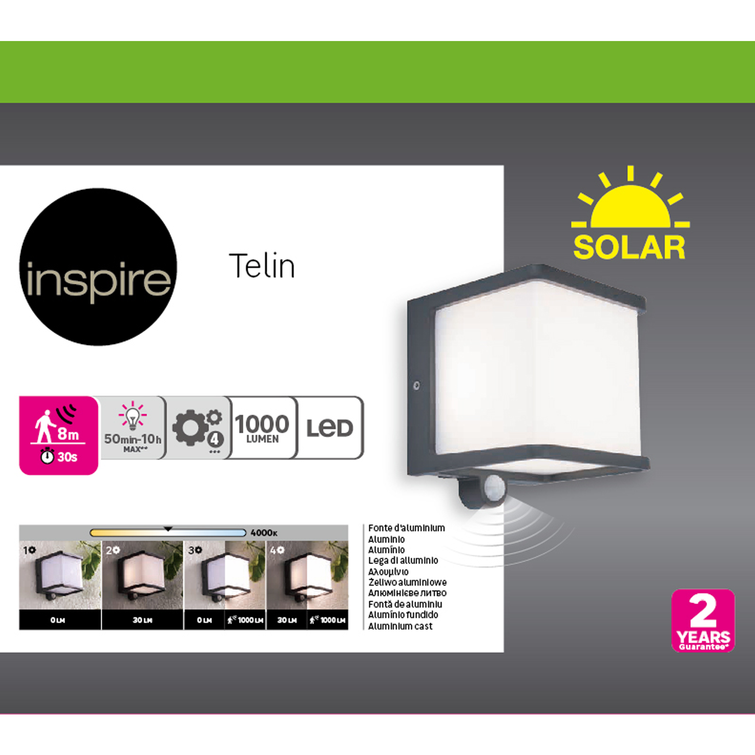 Kinkiet solarny zewnętrzny ogrodowy Telin 1000 lm szary IP54 LED Inspire - 9