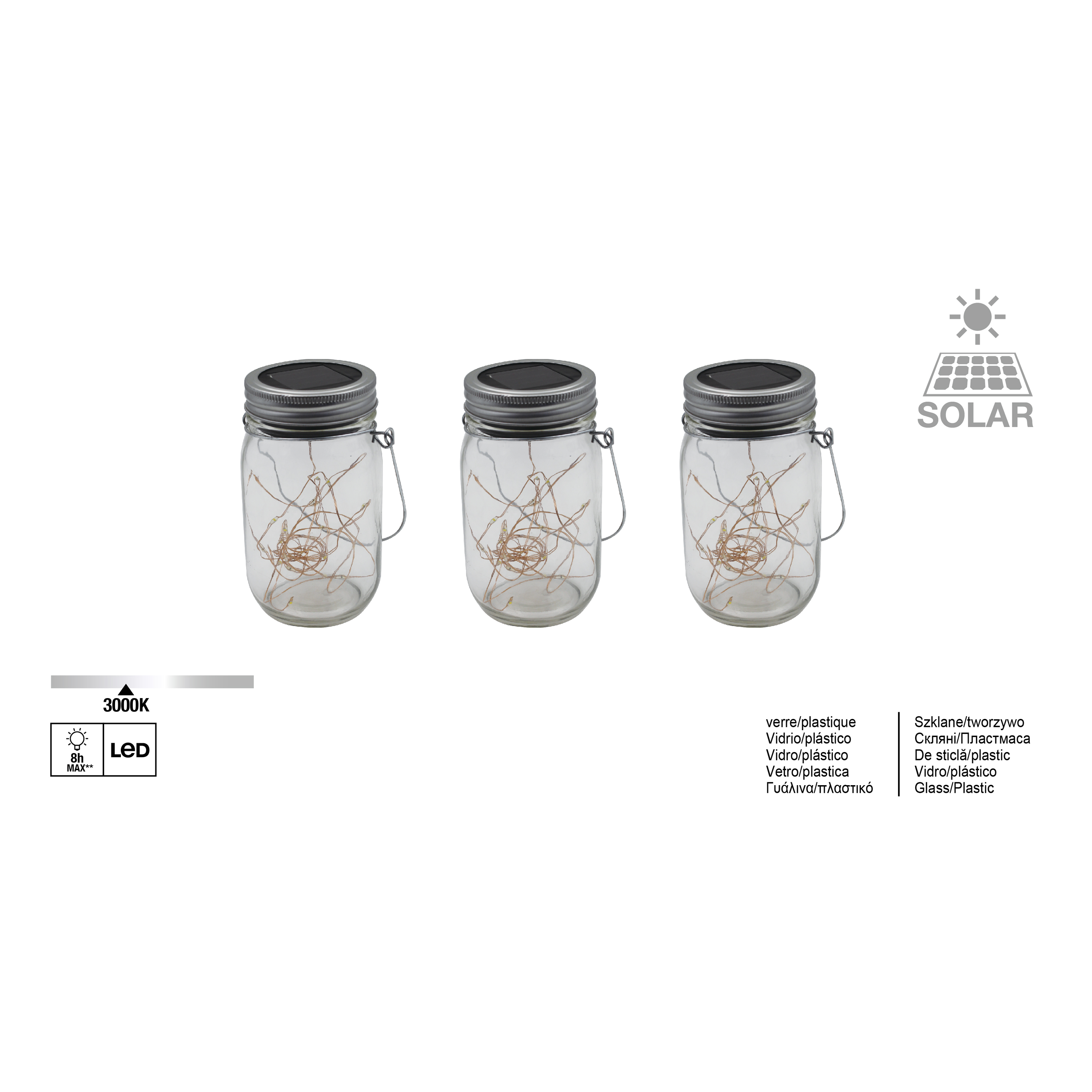 Lampada solare decorativa Lampada solare, in vetro, luce giallo - 10