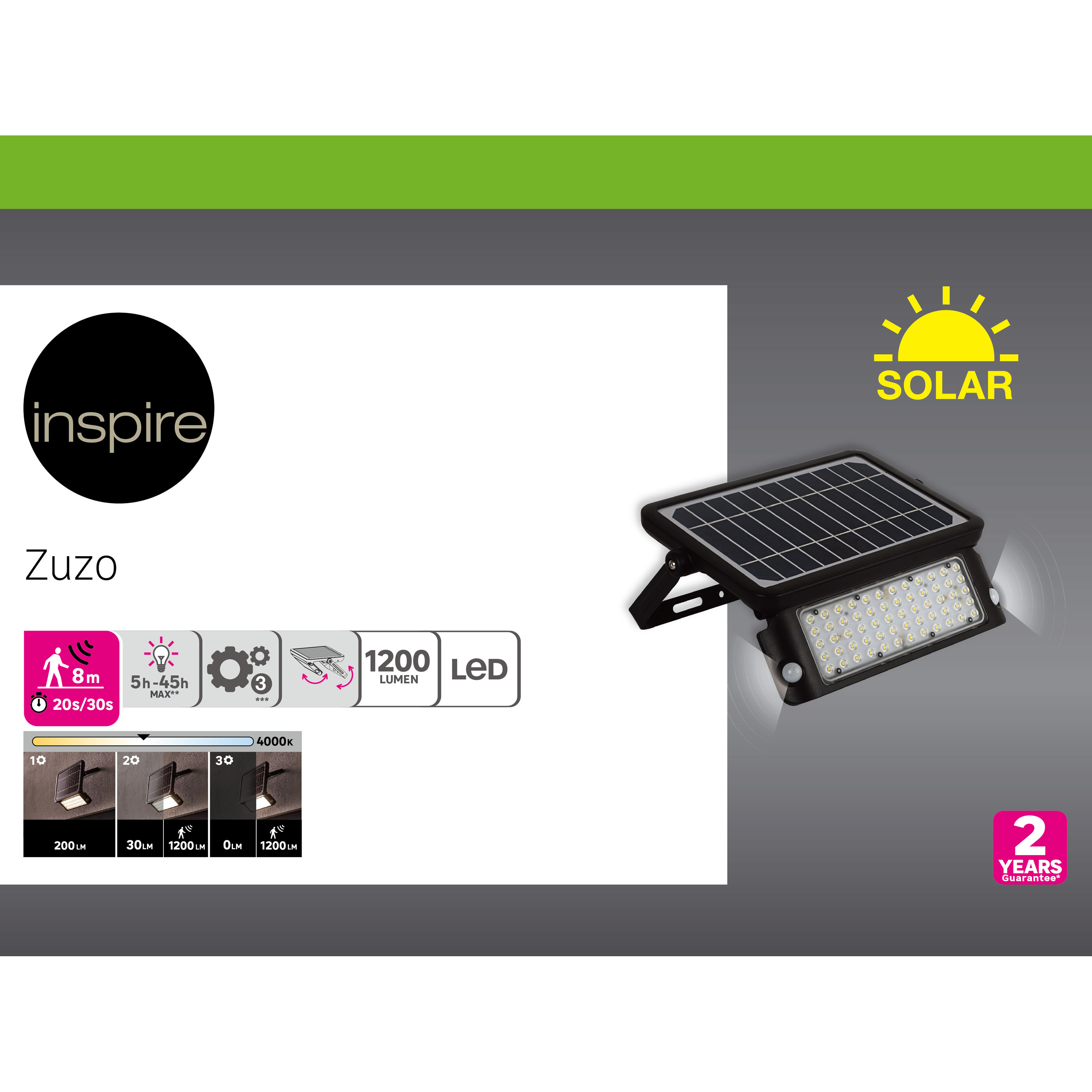 Projecteur avec détecteur solaire Zuzo 1200 Lumen noir INSPIRE - 4