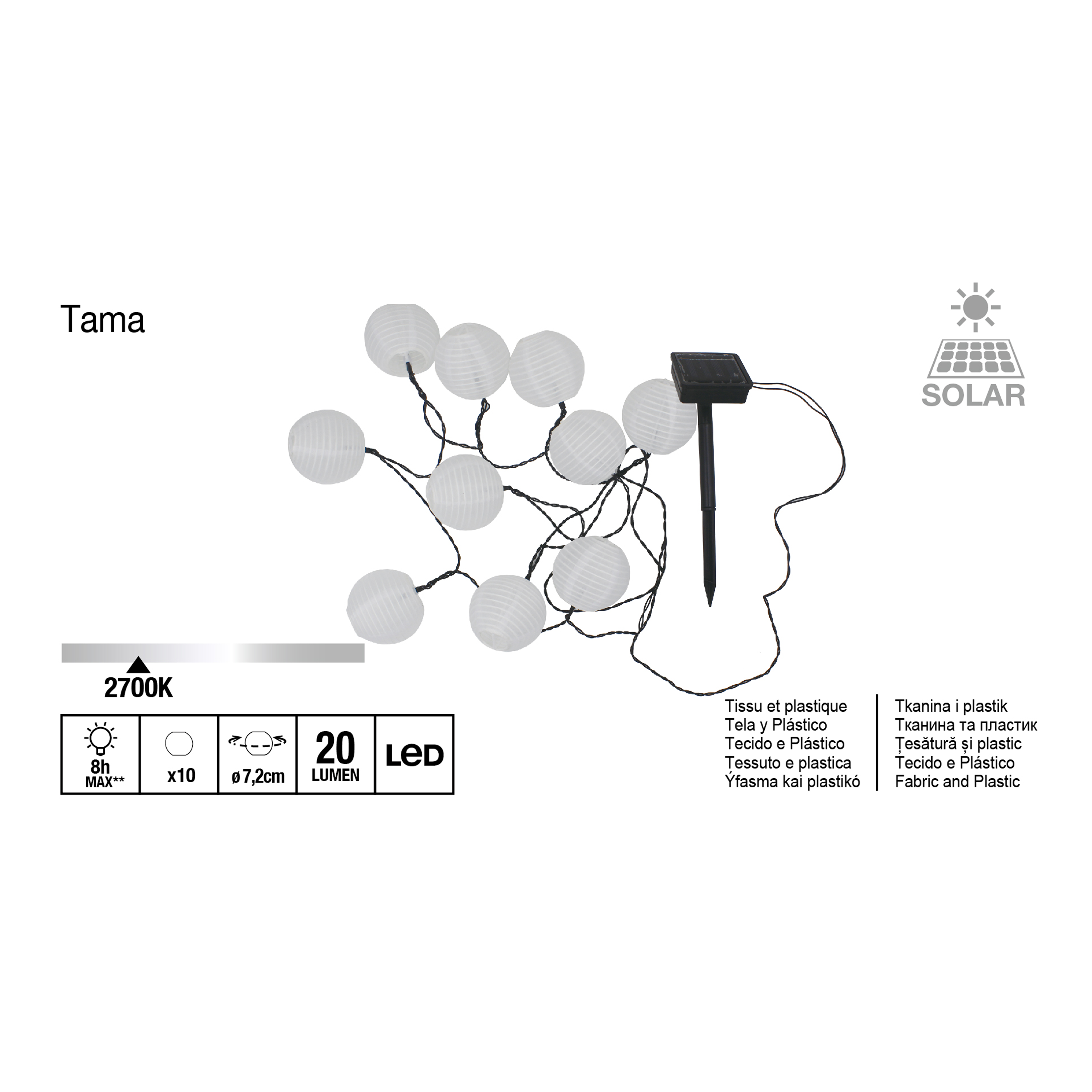 Guirlande solaire 4 mètres 10 boules 200 lumens blanc chaud - 8